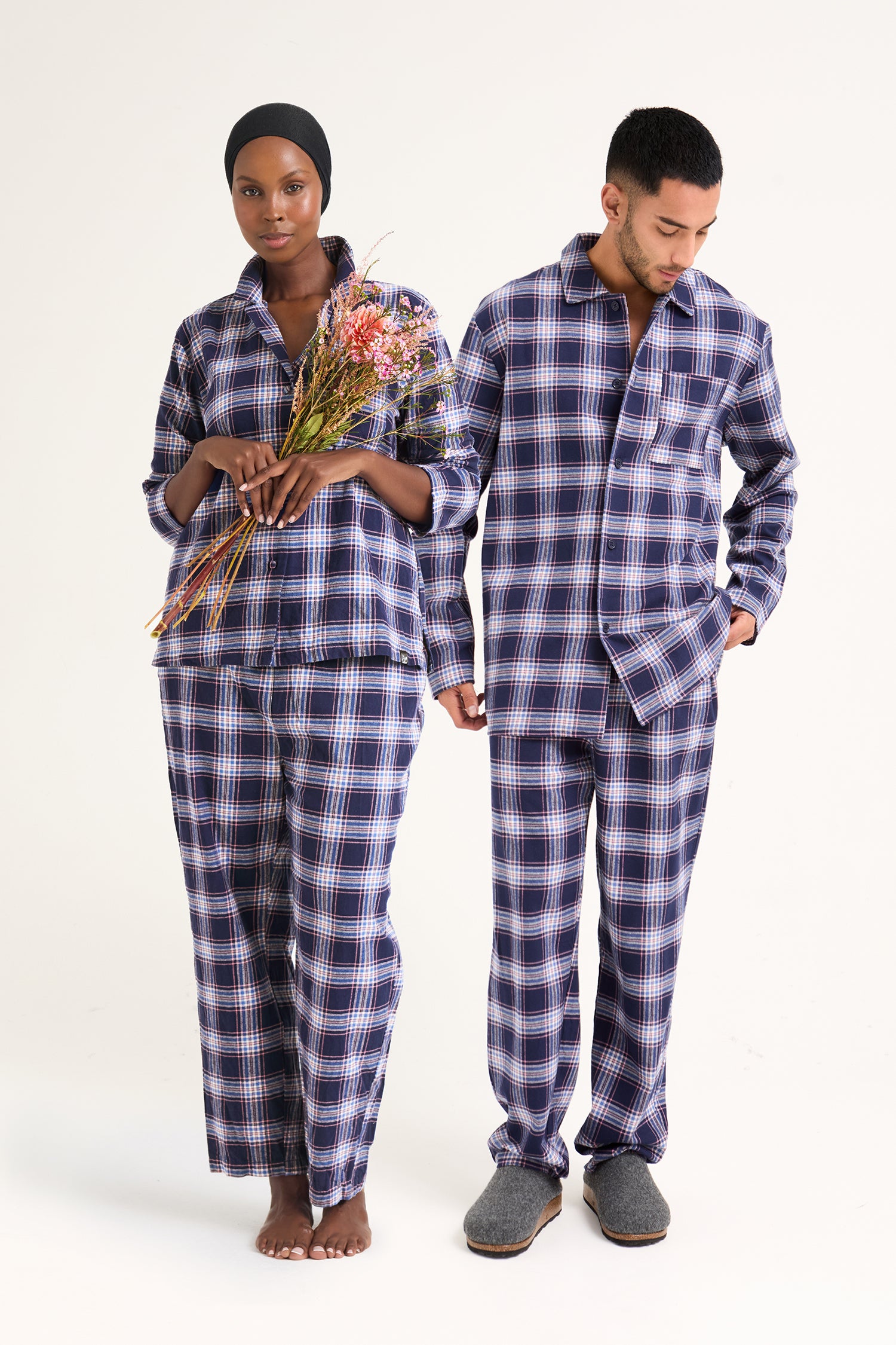 His and Hers Plaid Pyjama Sets in Midnight