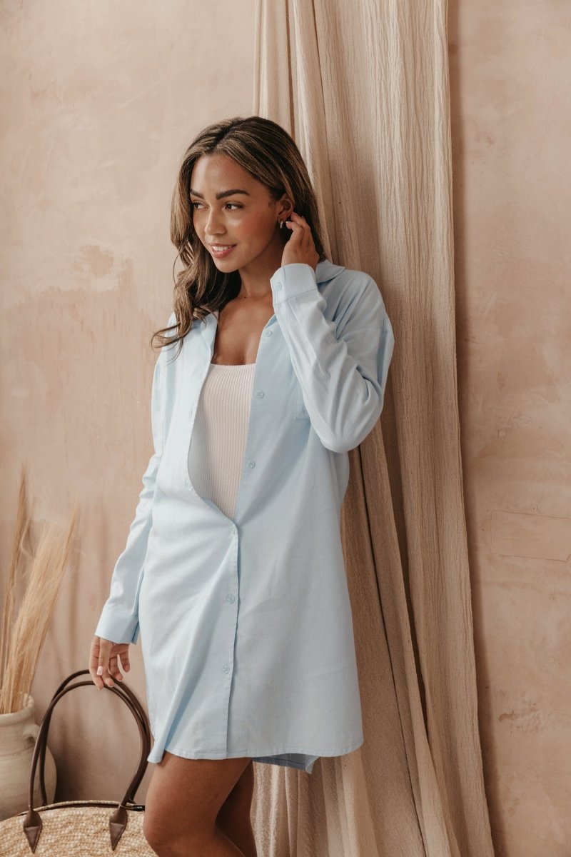 Cotton Modal Relaxed Nightshirt in Sky BlueNightwear