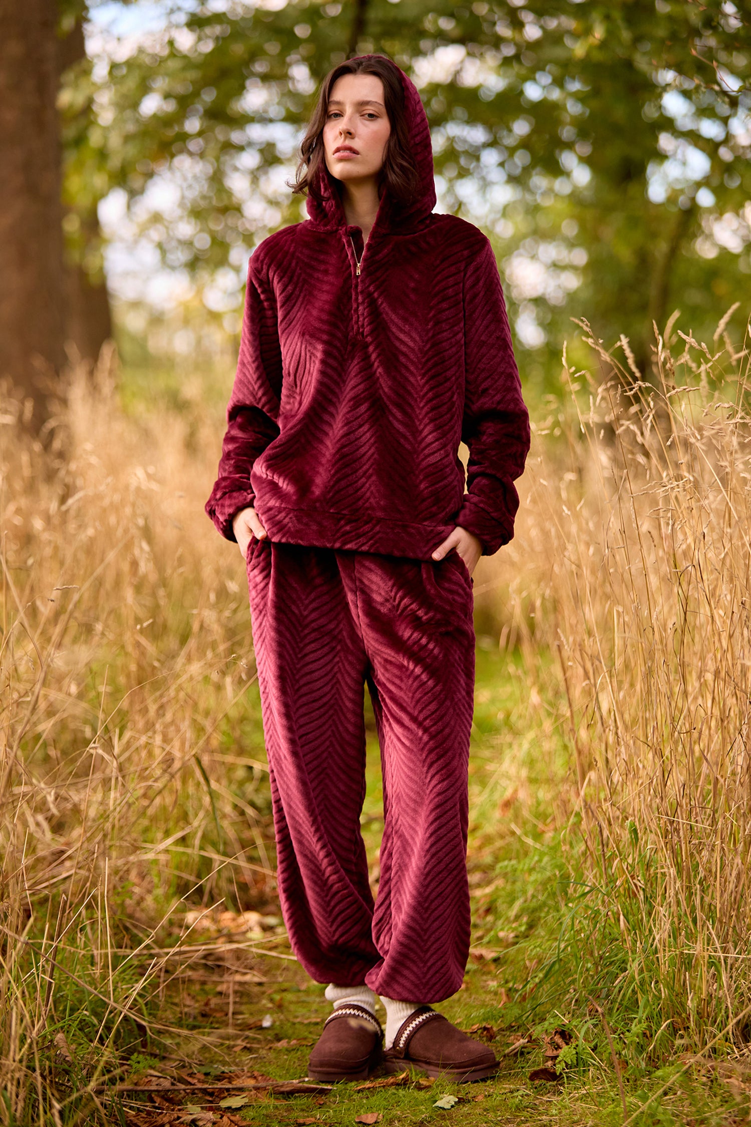 Cosy Chevron Lounge Suit in Maroon - Loungewear