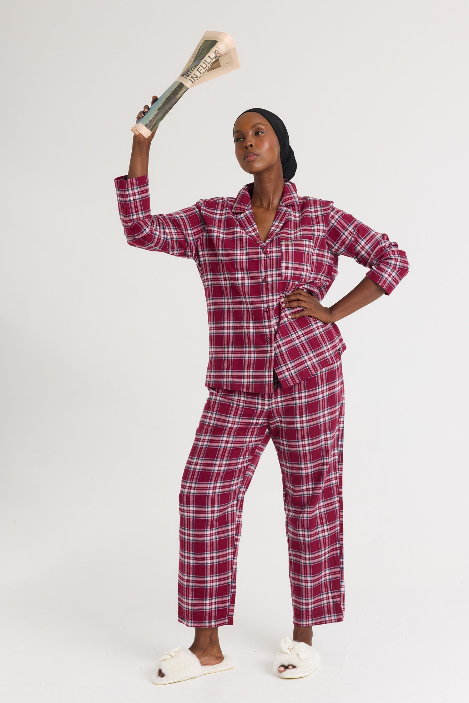 Plaid Pajama Set in Bordeaux