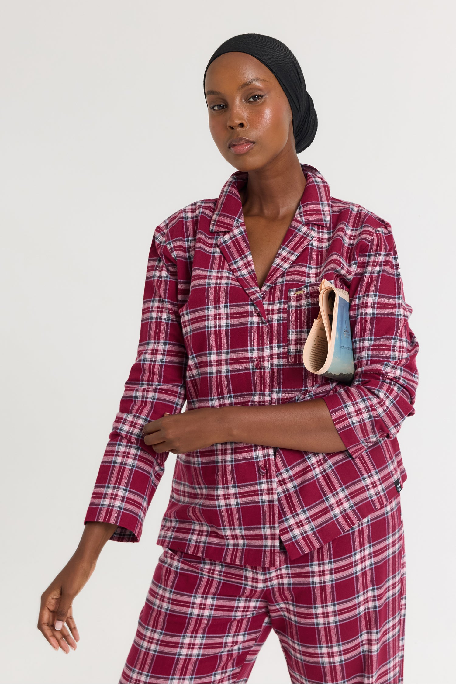 Plaid Long Pyjama Set in Bordeaux