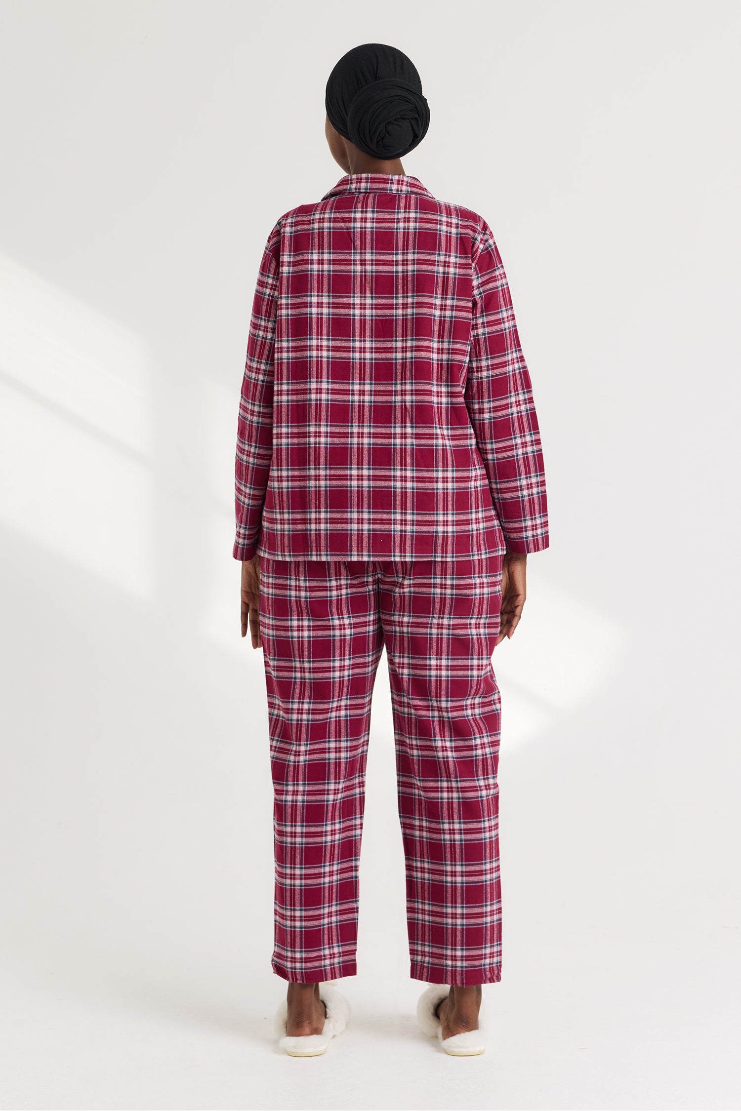 Plaid Long Pyjama Set in Bordeaux - Pajamas