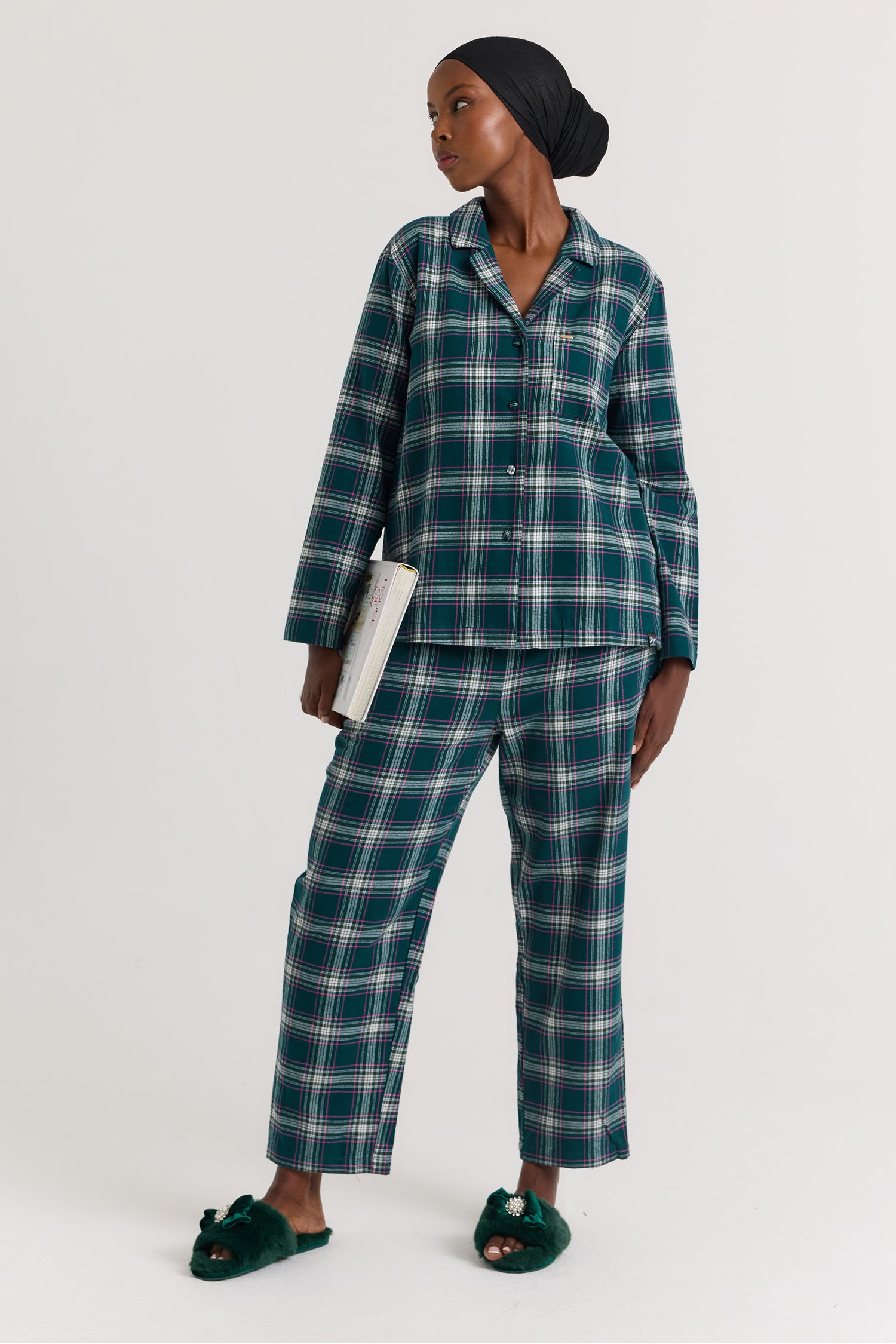 Plaid Long Pyjama Set in Green