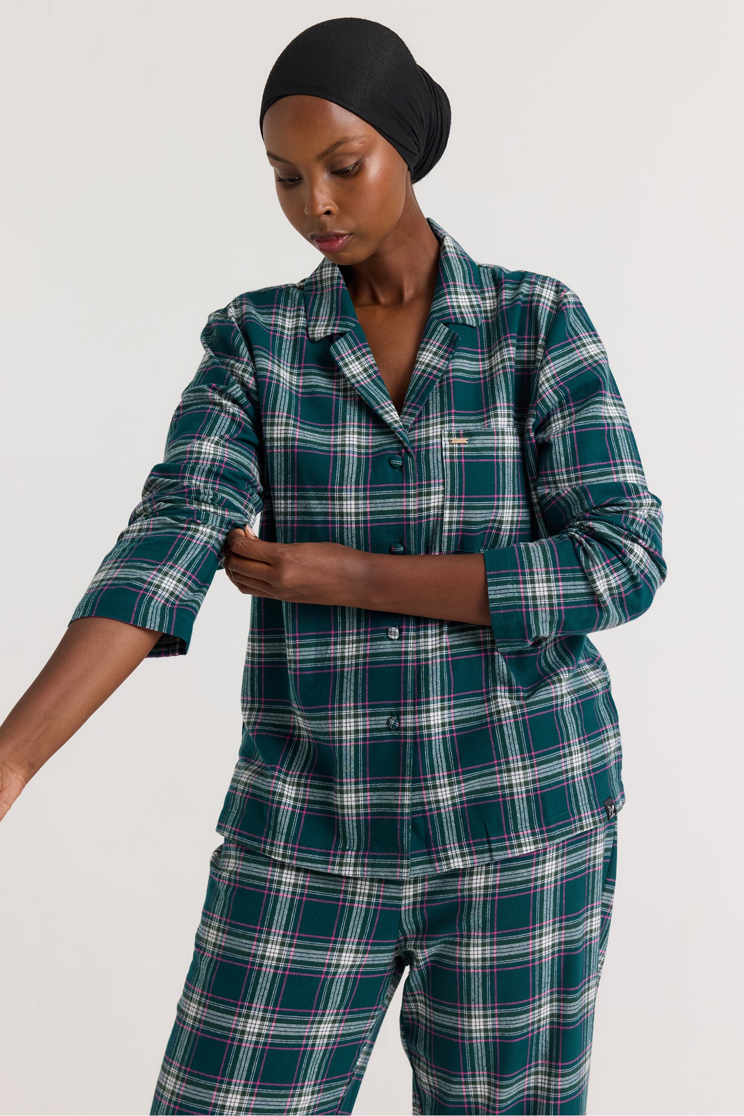 Plaid Long Pyjama Set in Green