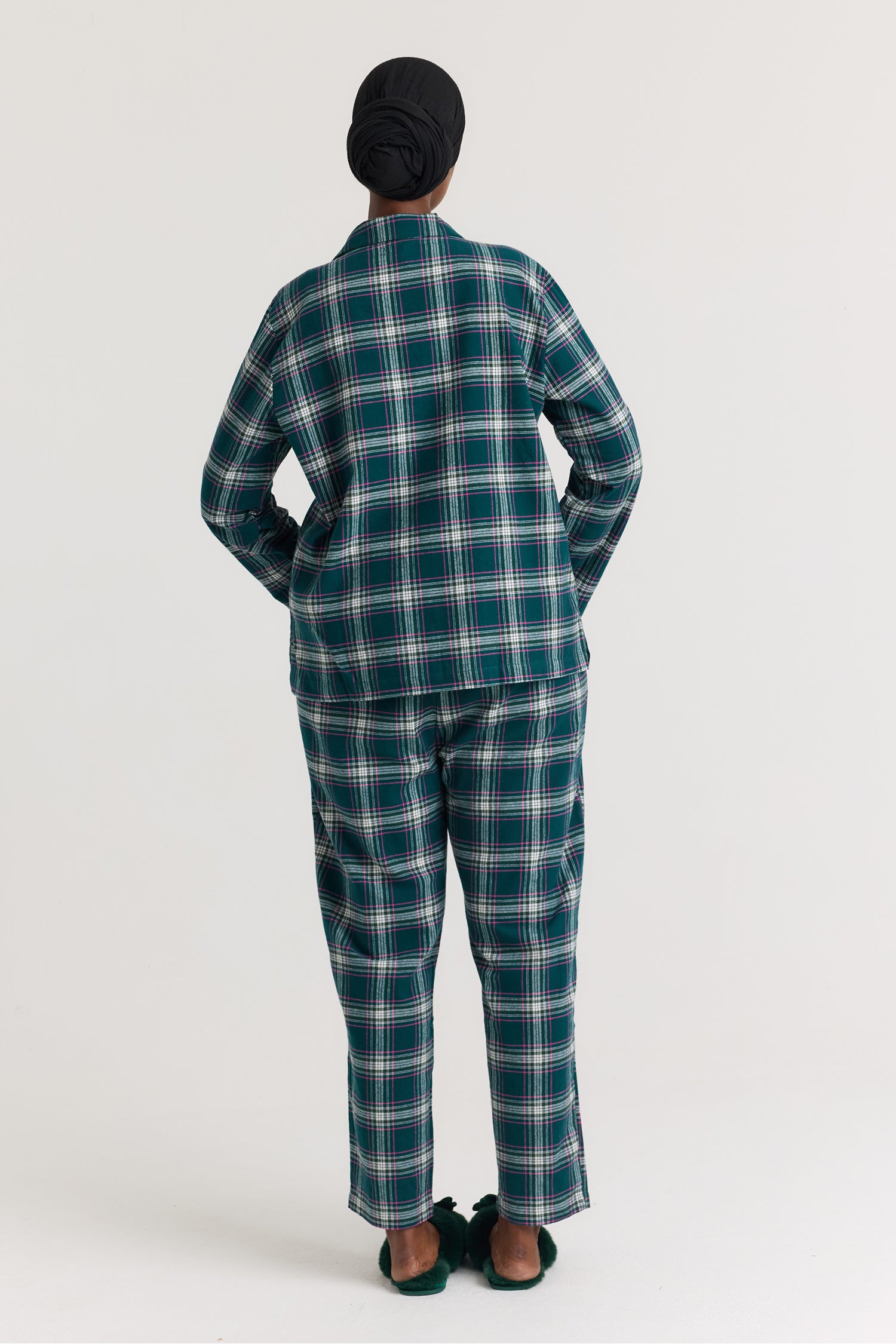 Plaid Long Pyjama Set in Green