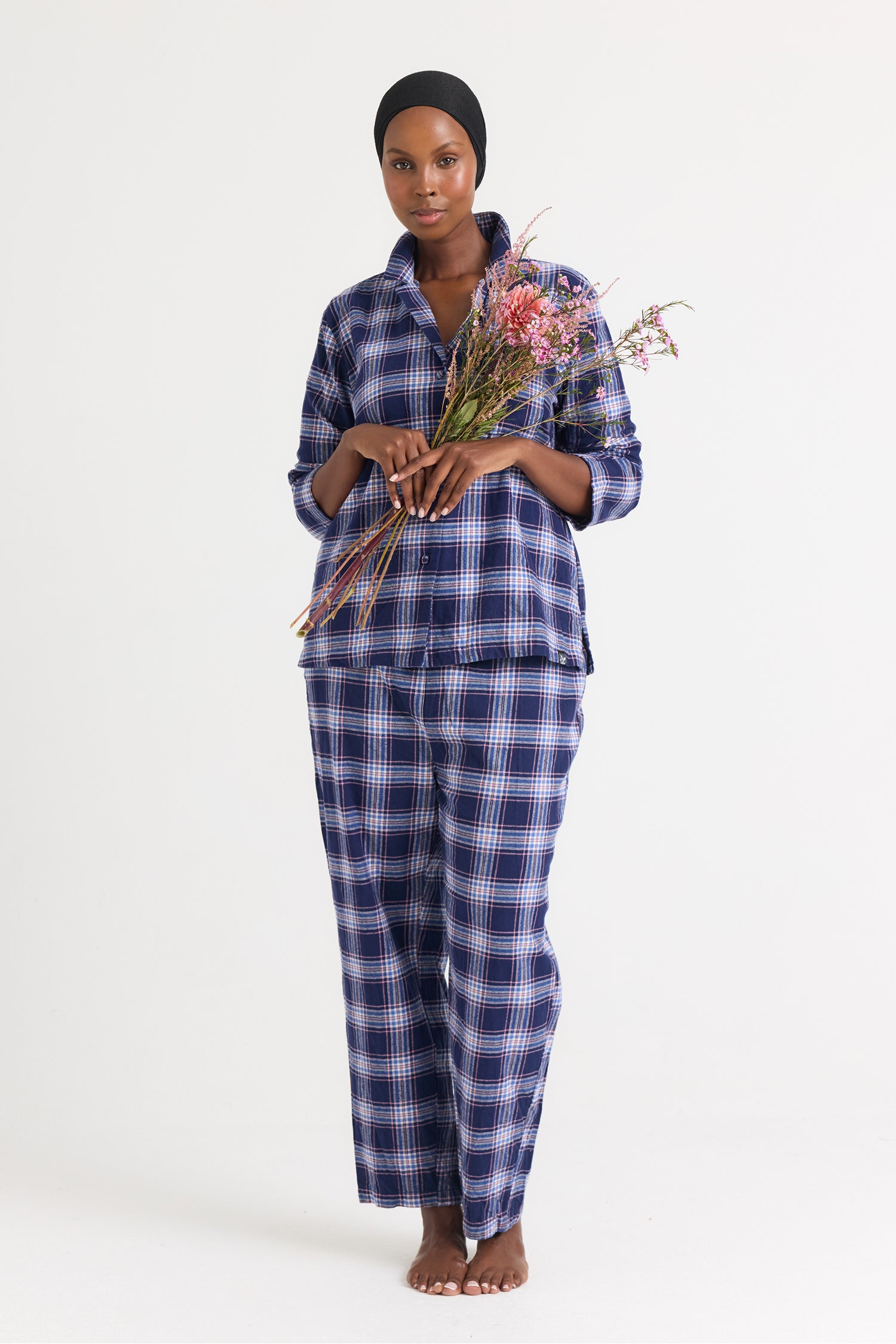Plaid Long Pyjama Set in Midnight