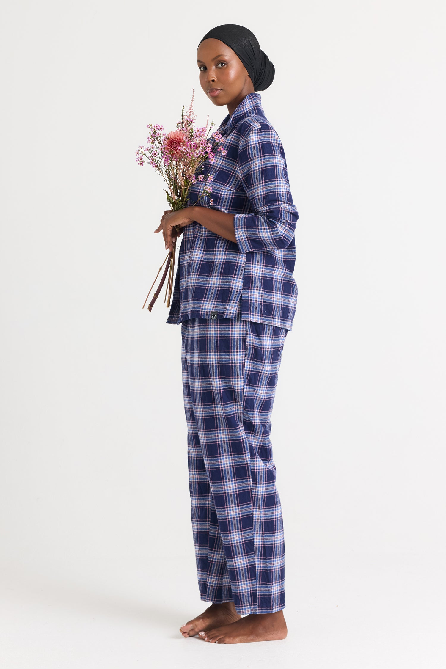 Plaid Long Pyjama Set in Midnight