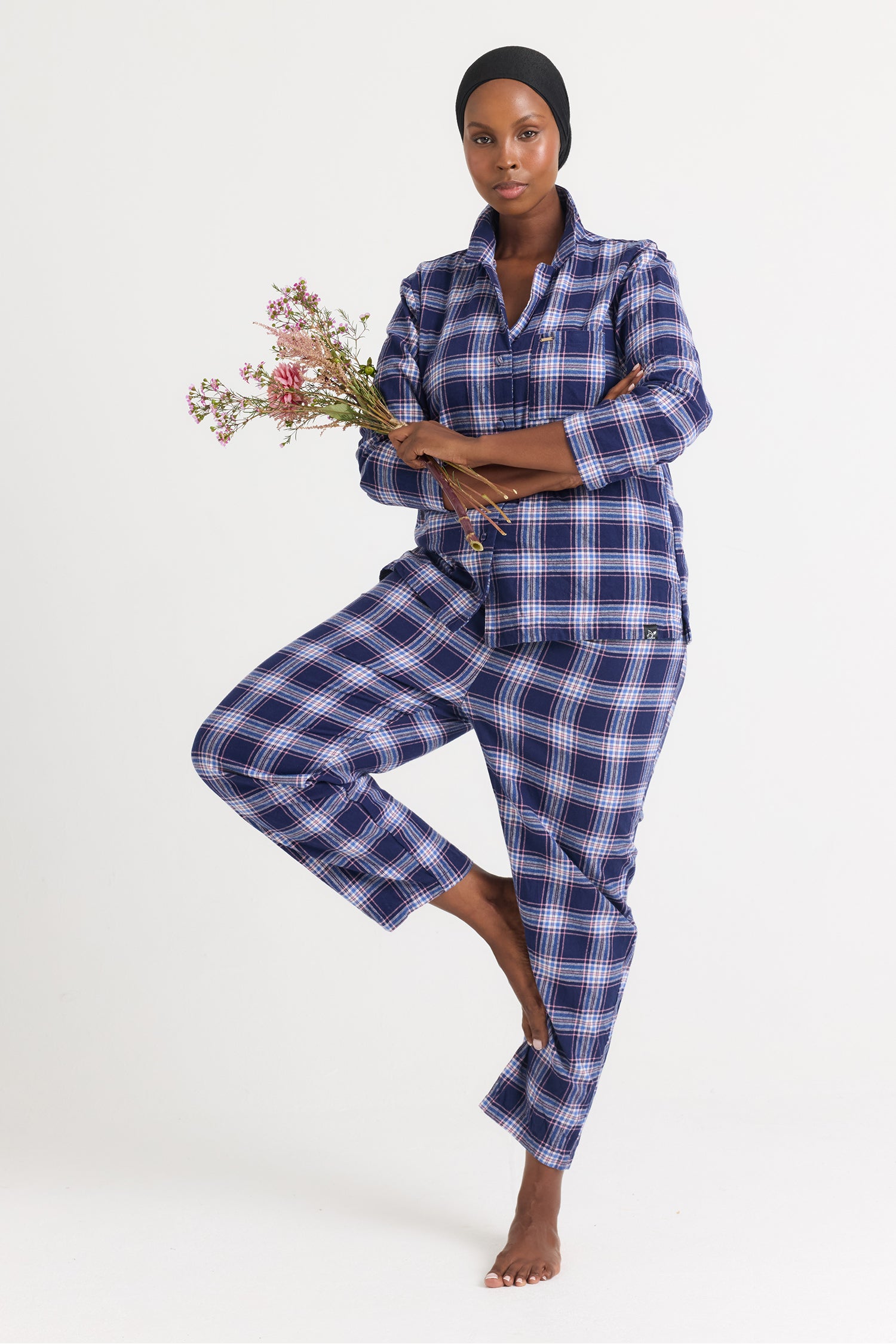 Plaid Long Pyjama Set in Midnight