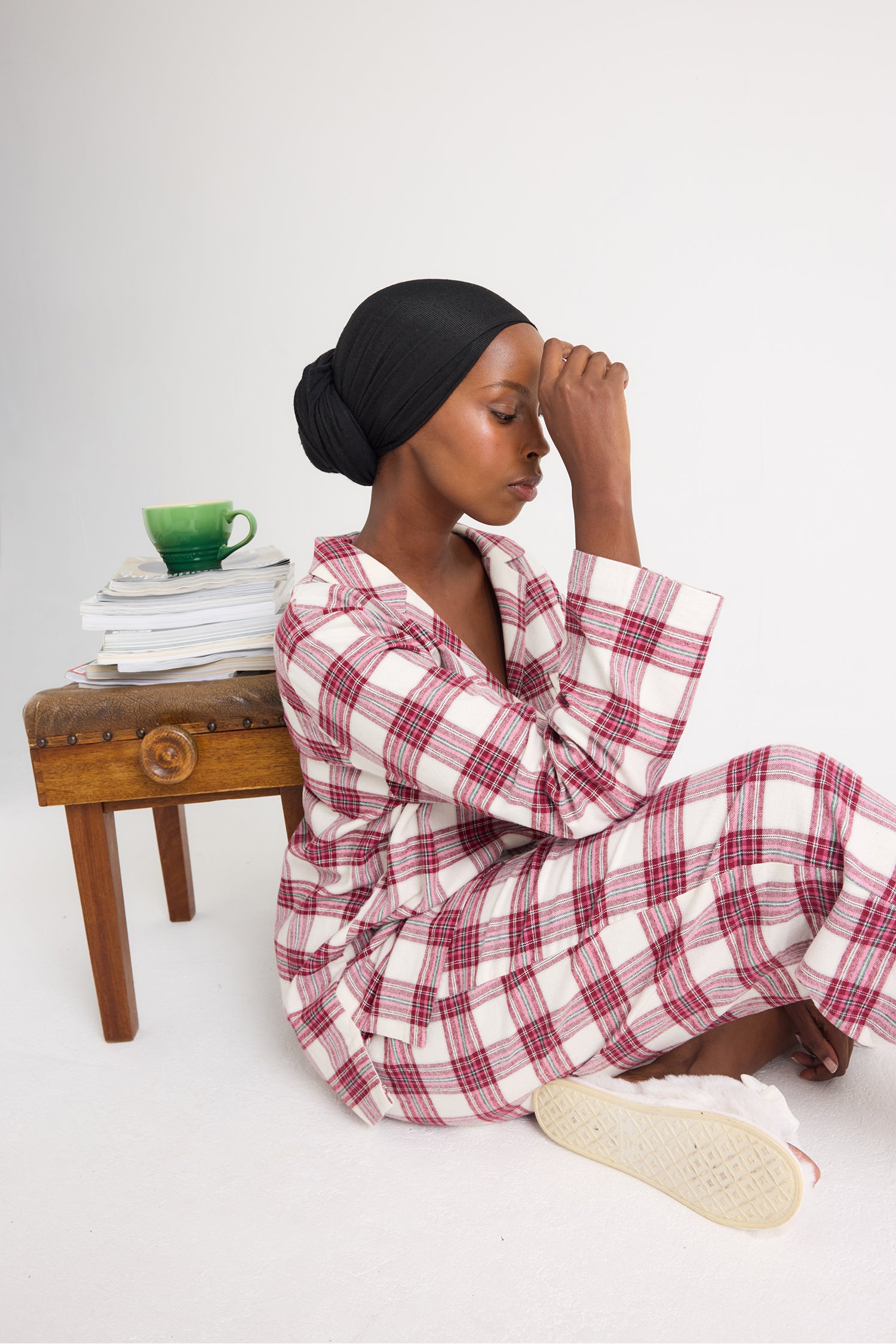 Plaid Long Pyjama Set in Stone - Pajamas