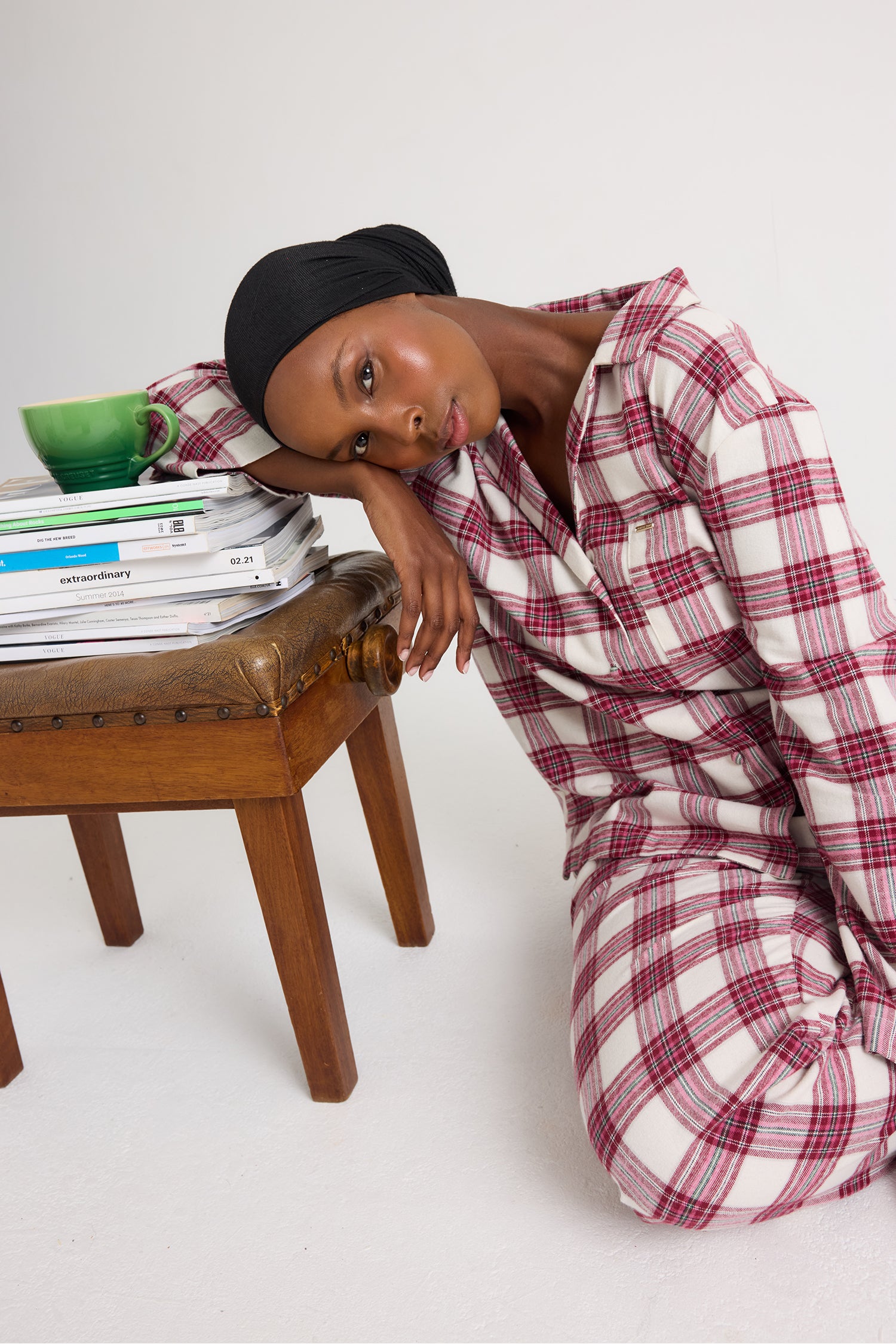Plaid Long Pyjama Set in Stone - Pajamas