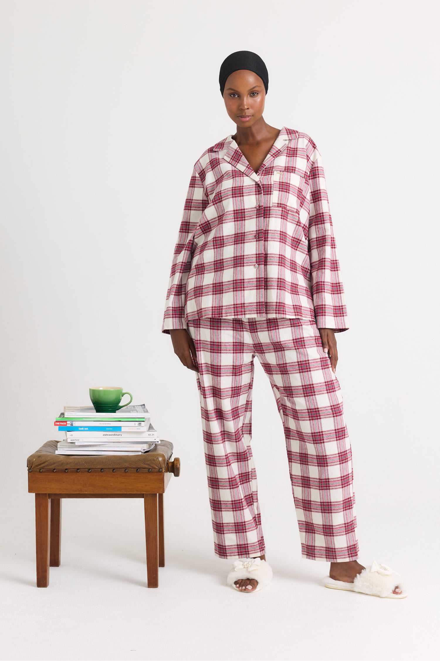Plaid Long Pyjama Set in Stone - Pajamas