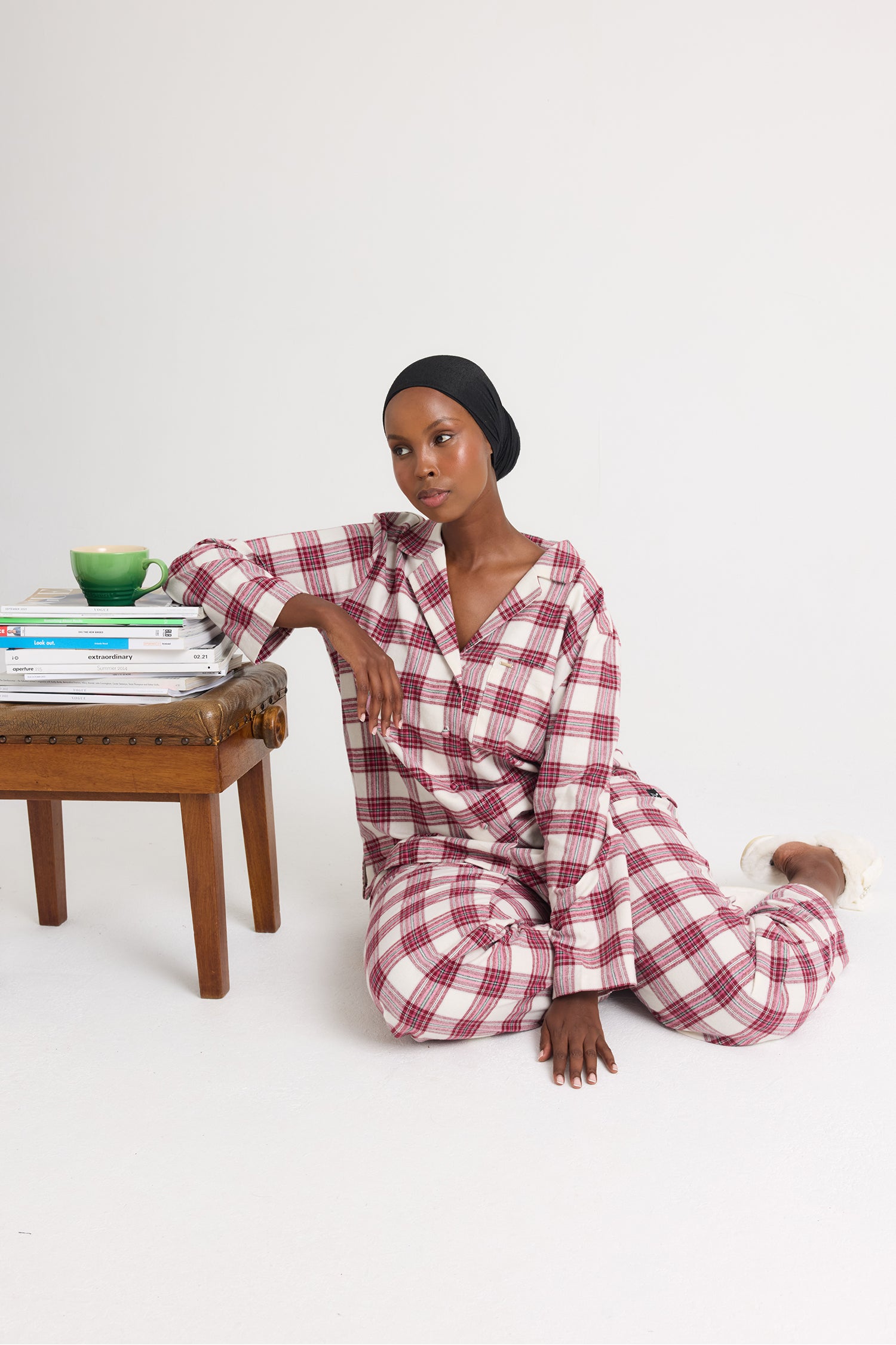 Plaid Long Pyjama Set in Stone - Pajamas