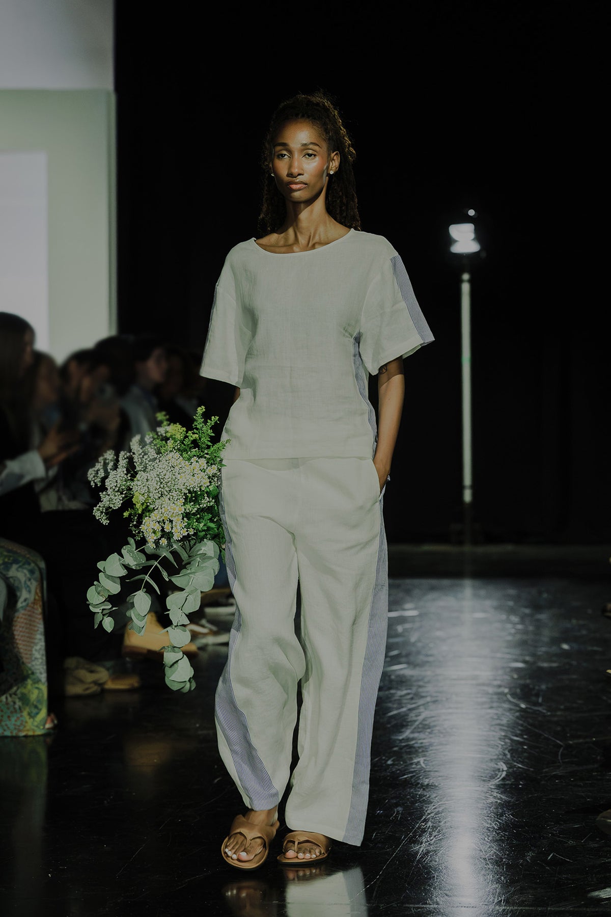 Relaxed Linen Striped Set In Coconut Milk