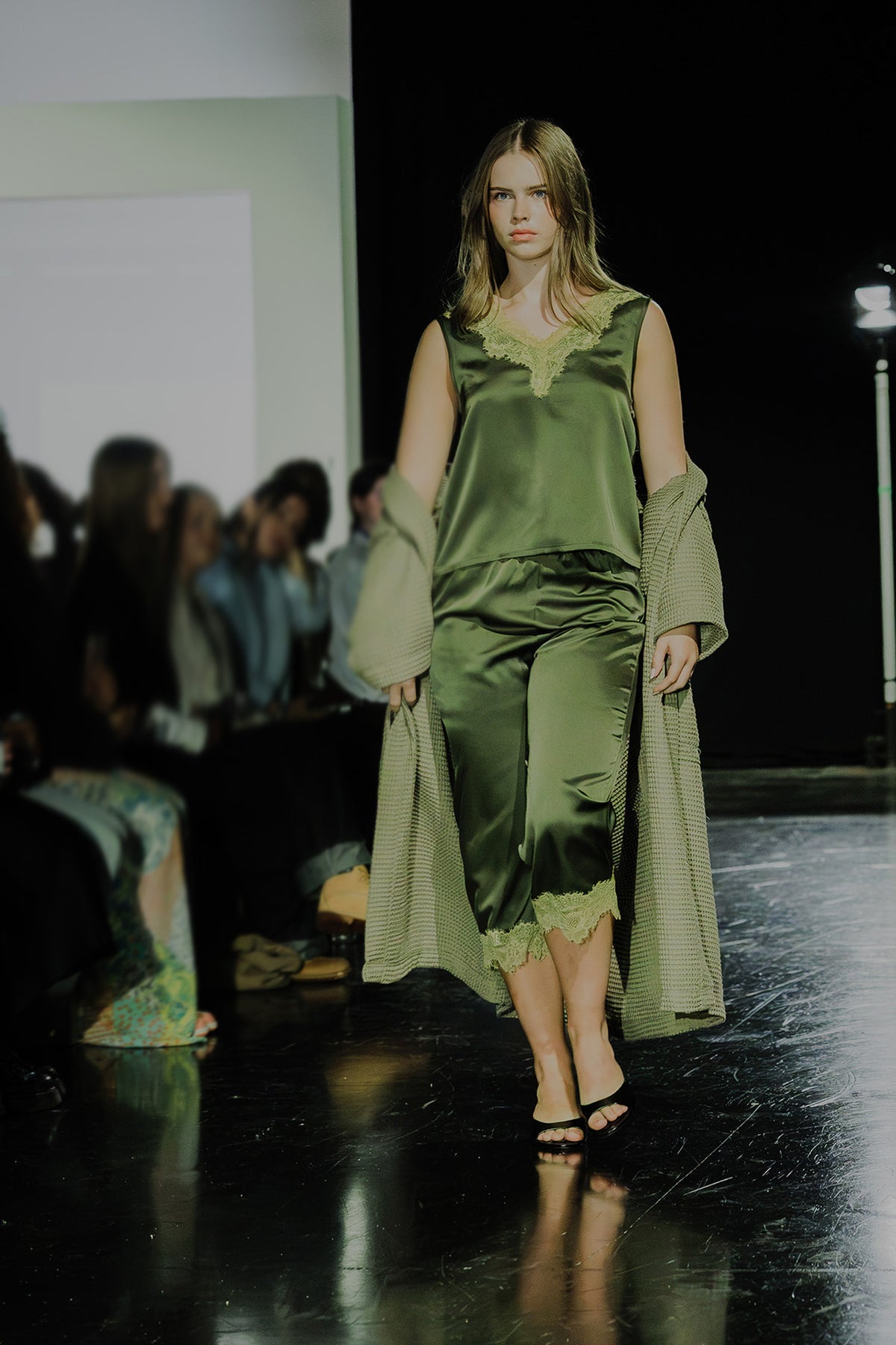 Eco Satin Lace Vest In Olive