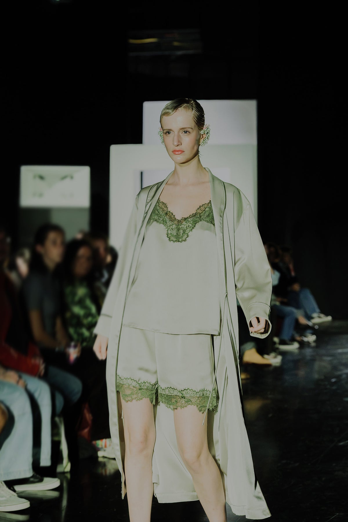 Eco Satin Lace Shorts In Pelican