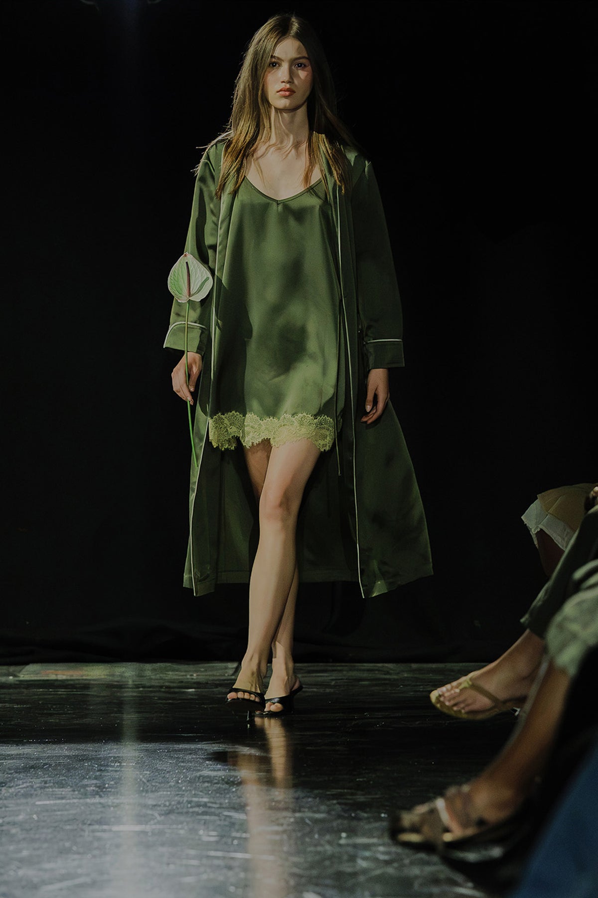 Eco Satin Robe In Olive