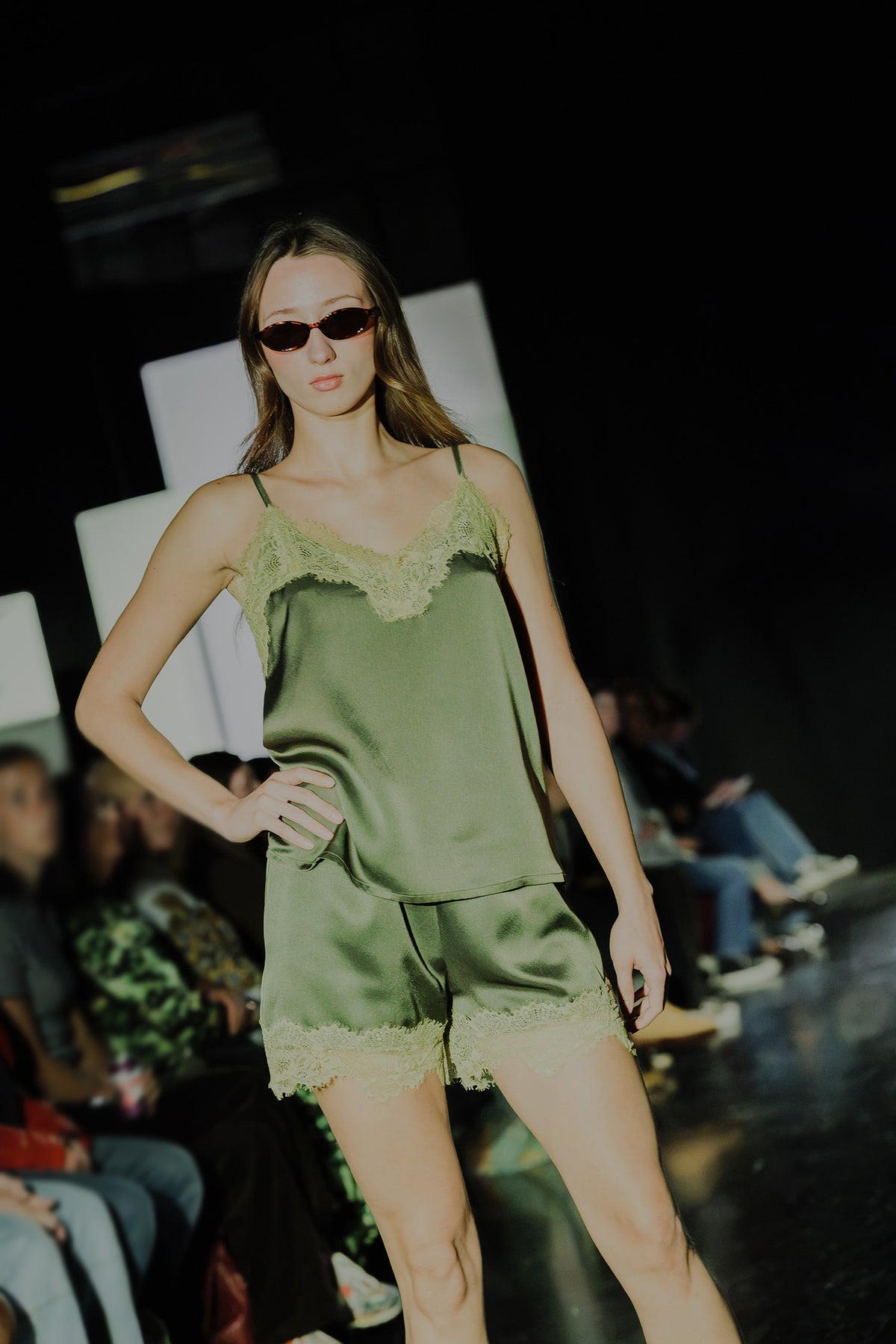 Eco Satin Lace Cami In Olive