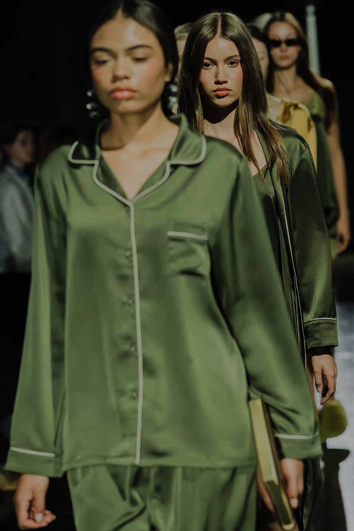 Eco Satin Long Pyjama Set In Olive