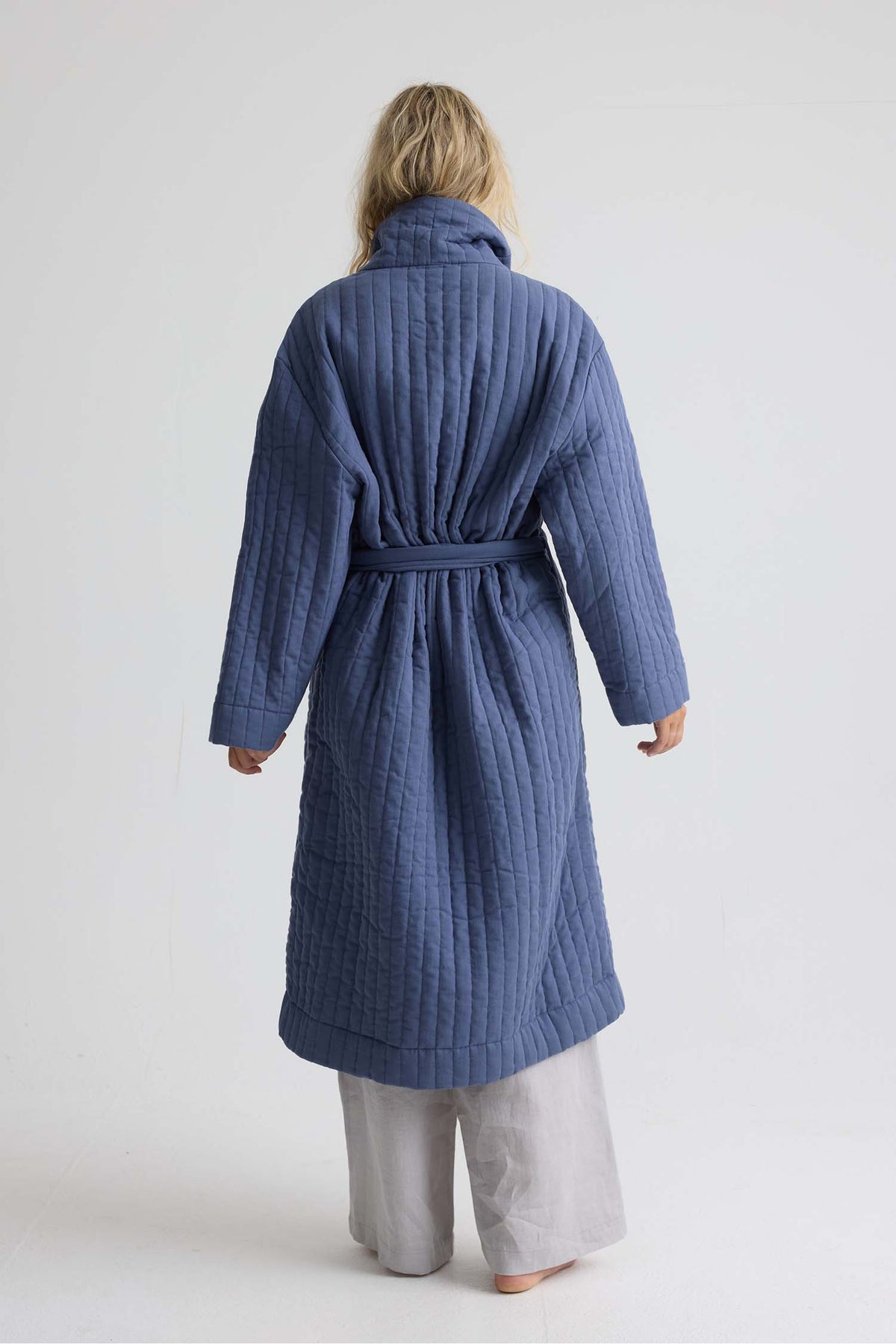Quilted Cotton Robe In Folkestone Grey