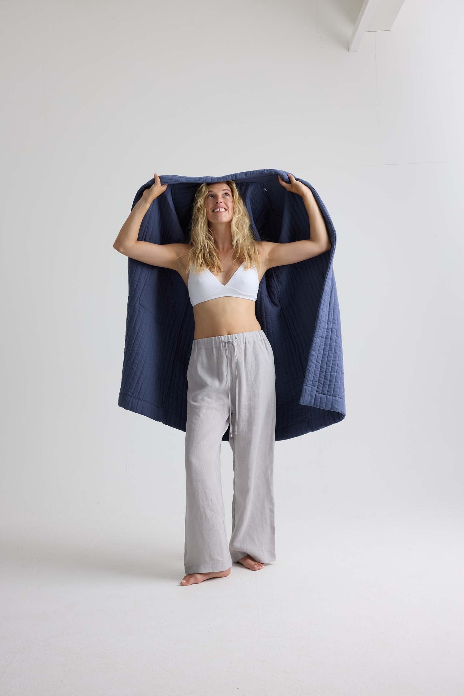 Quilted Cotton Robe In Folkestone Grey