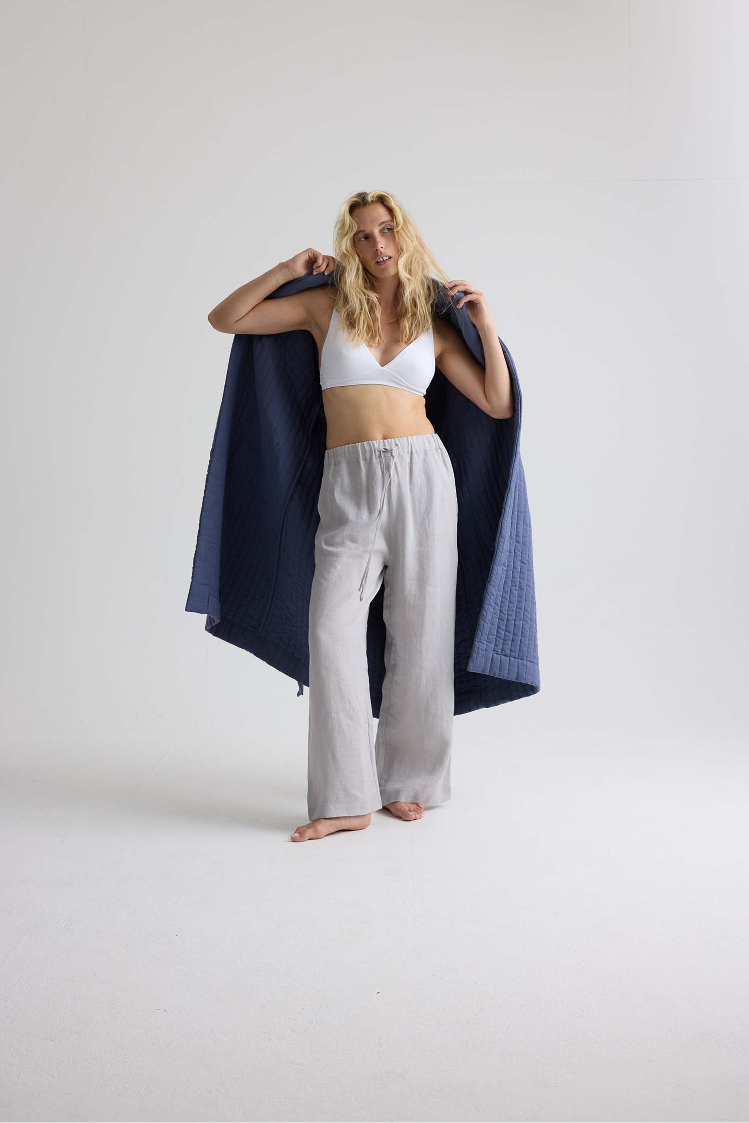 Quilted Cotton Robe In Folkestone Grey