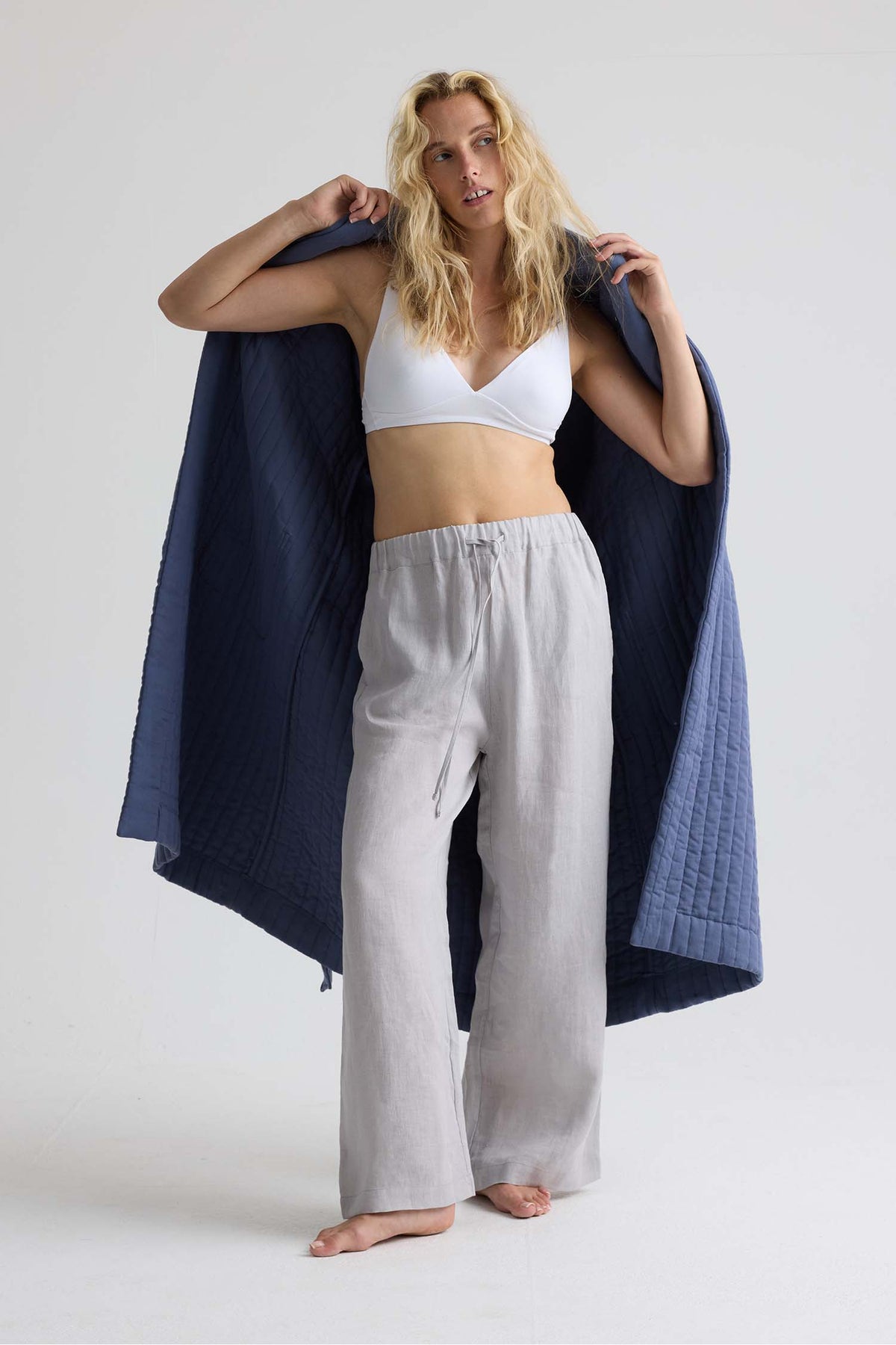 Quilted Cotton Robe In Folkestone Grey