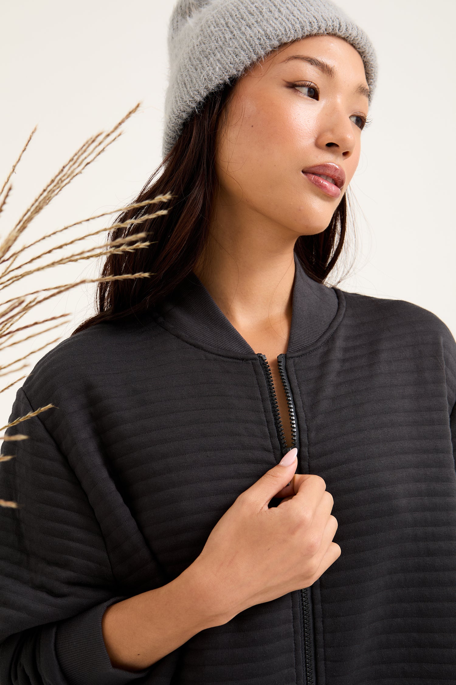 Quilted Jersey Housecoat in Charcoal