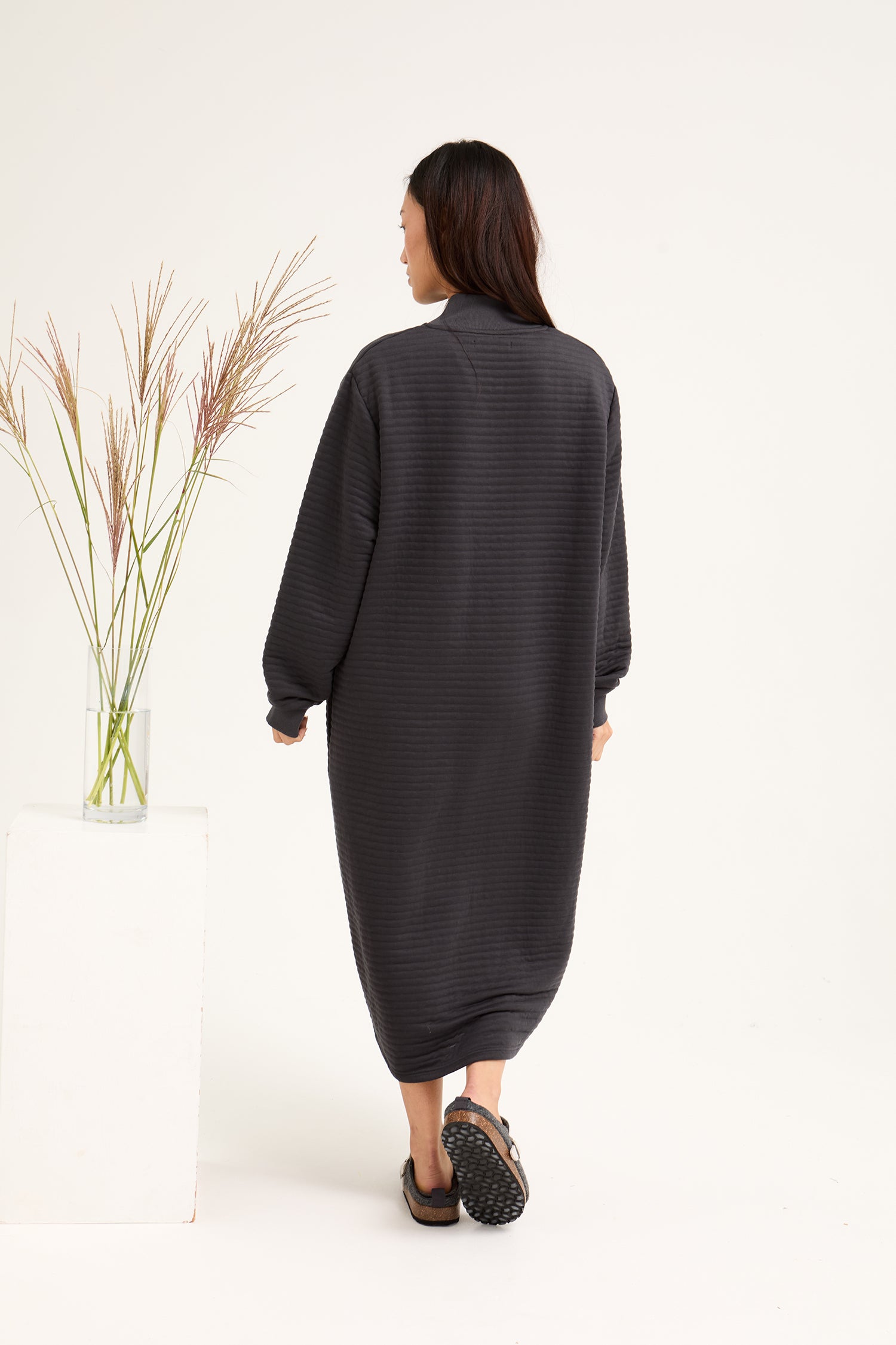 Quilted Jersey Housecoat in Charcoal