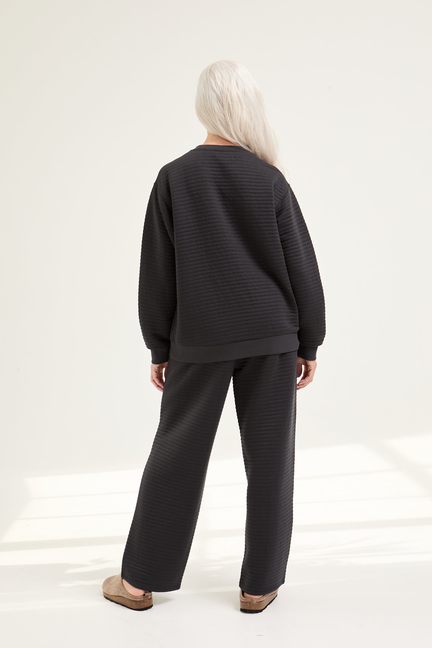 Quilted Jersey Lounge Set in Charcoal