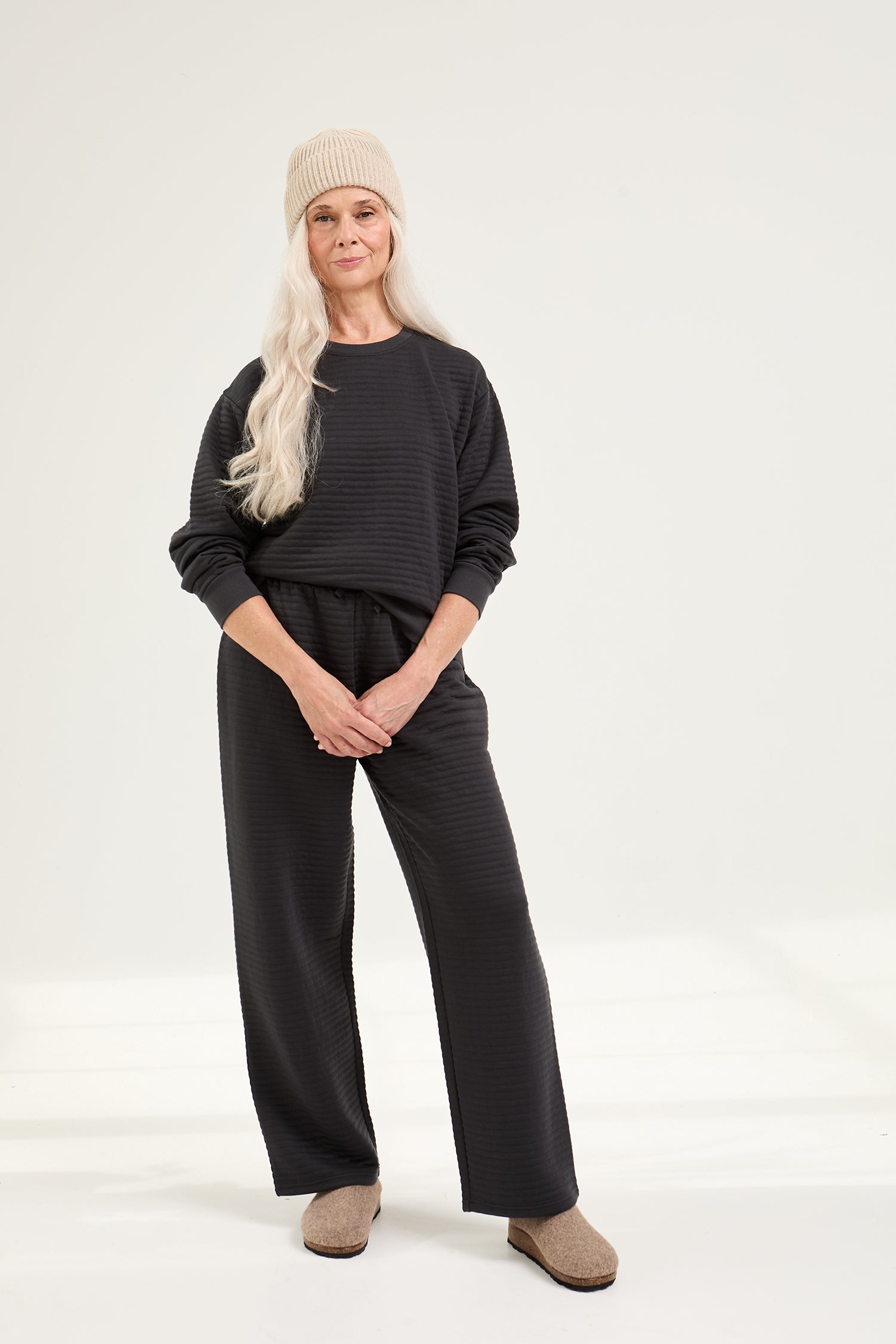 Quilted Jersey Lounge Set in Charcoal