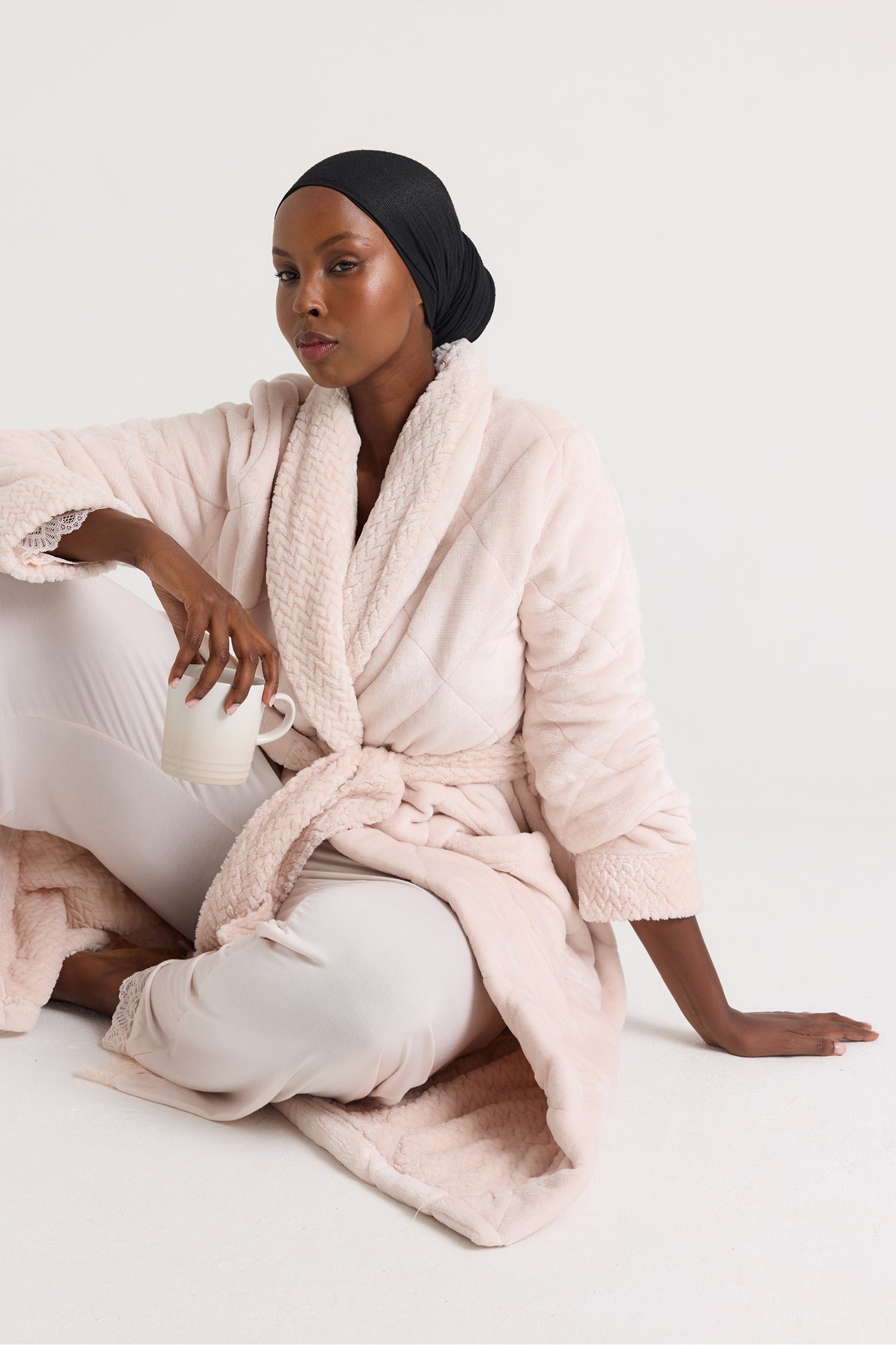 Quilted Velour Dressing Gown in Powder Puff