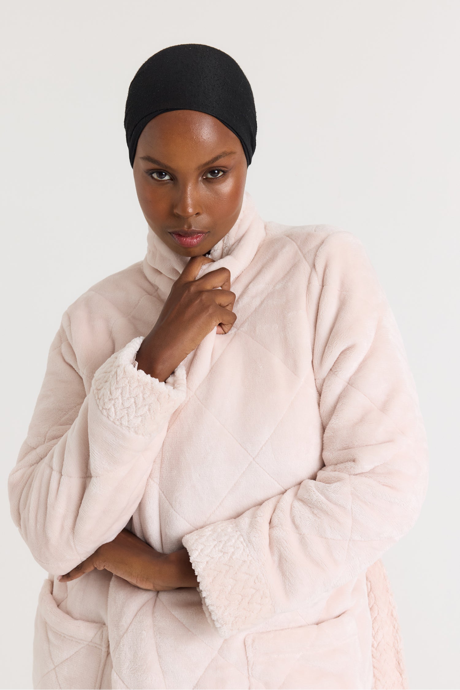 Quilted Velour Dressing Gown in Powder Puff