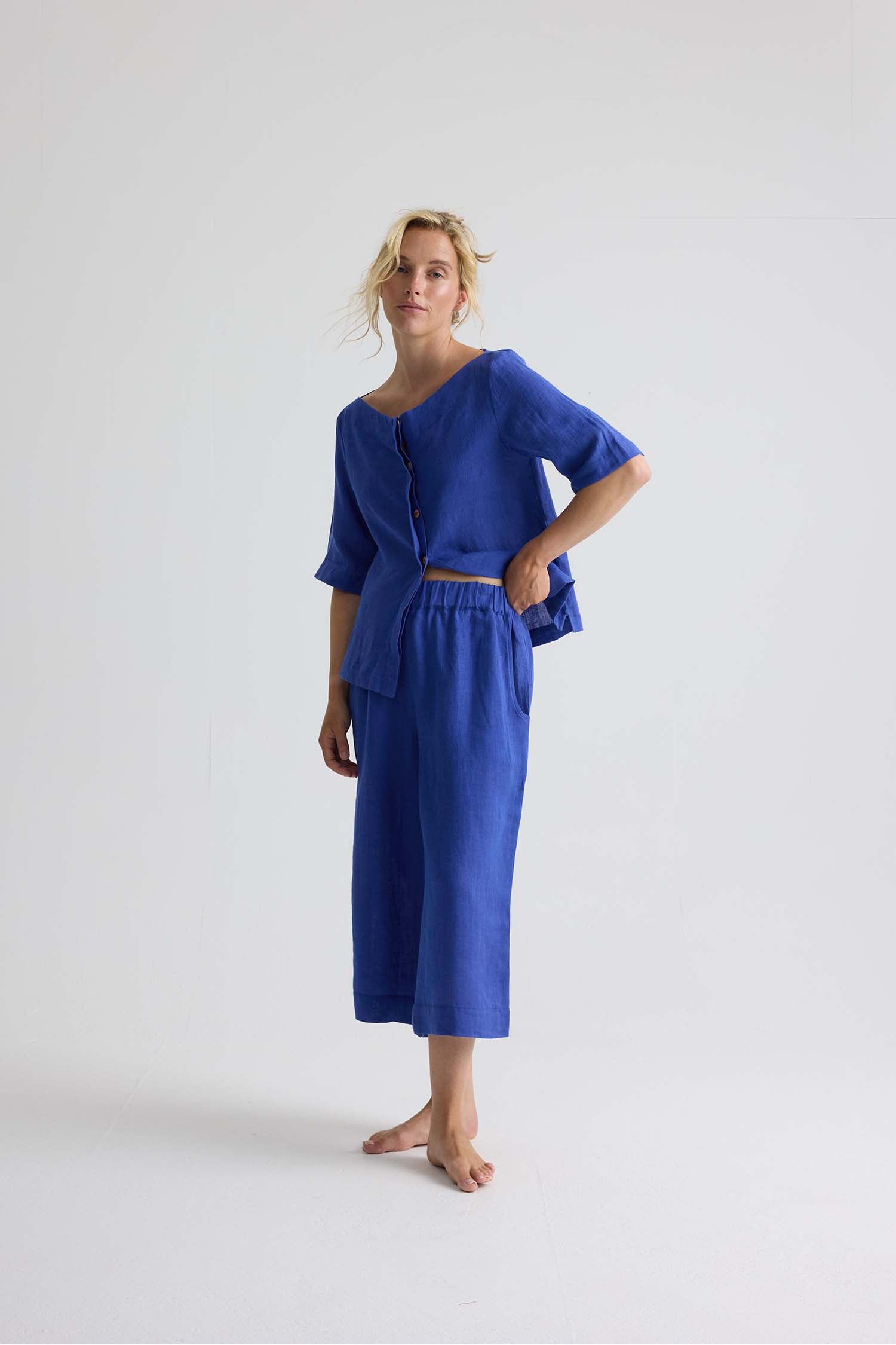 Relaxed Linen Colette Trousers In Bluing