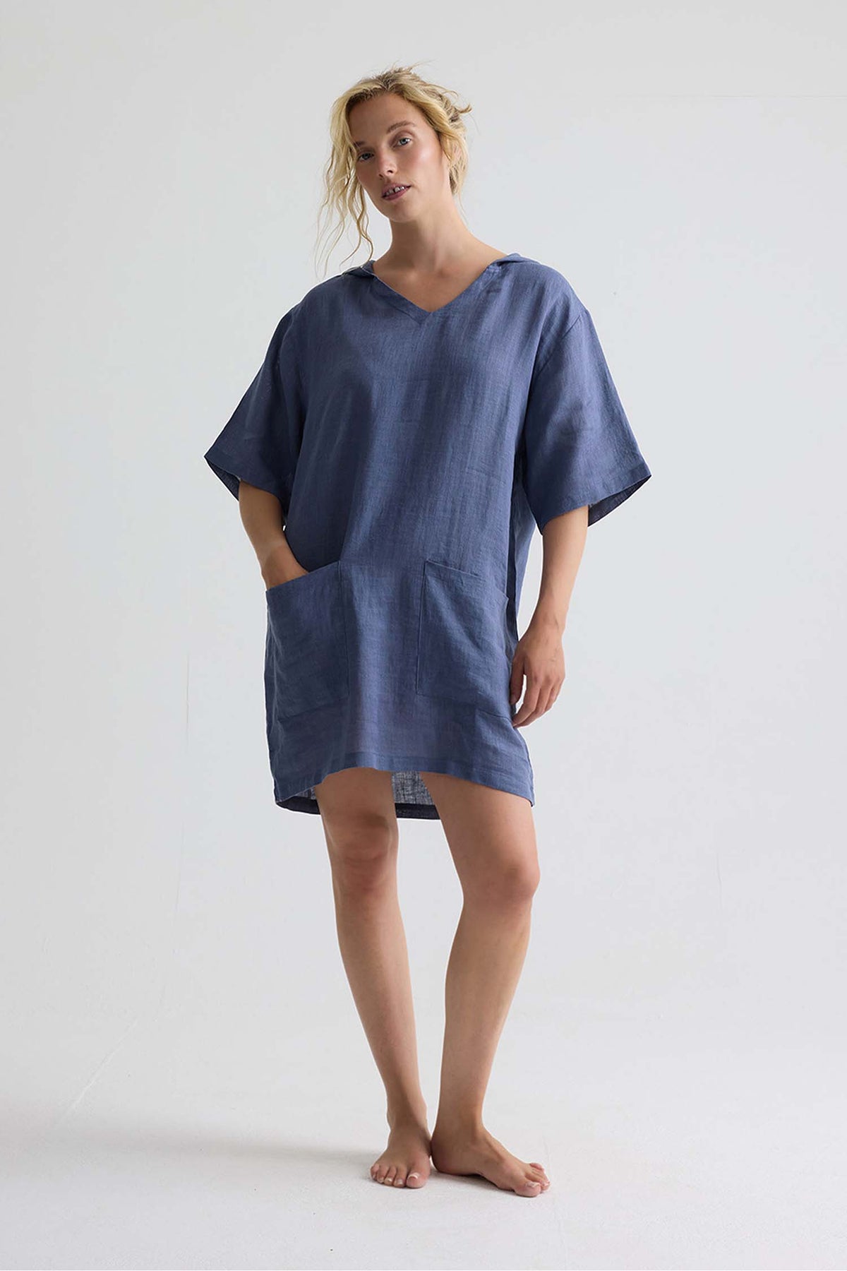 Relaxed Linen Hooded Tunic In Folkestone Grey