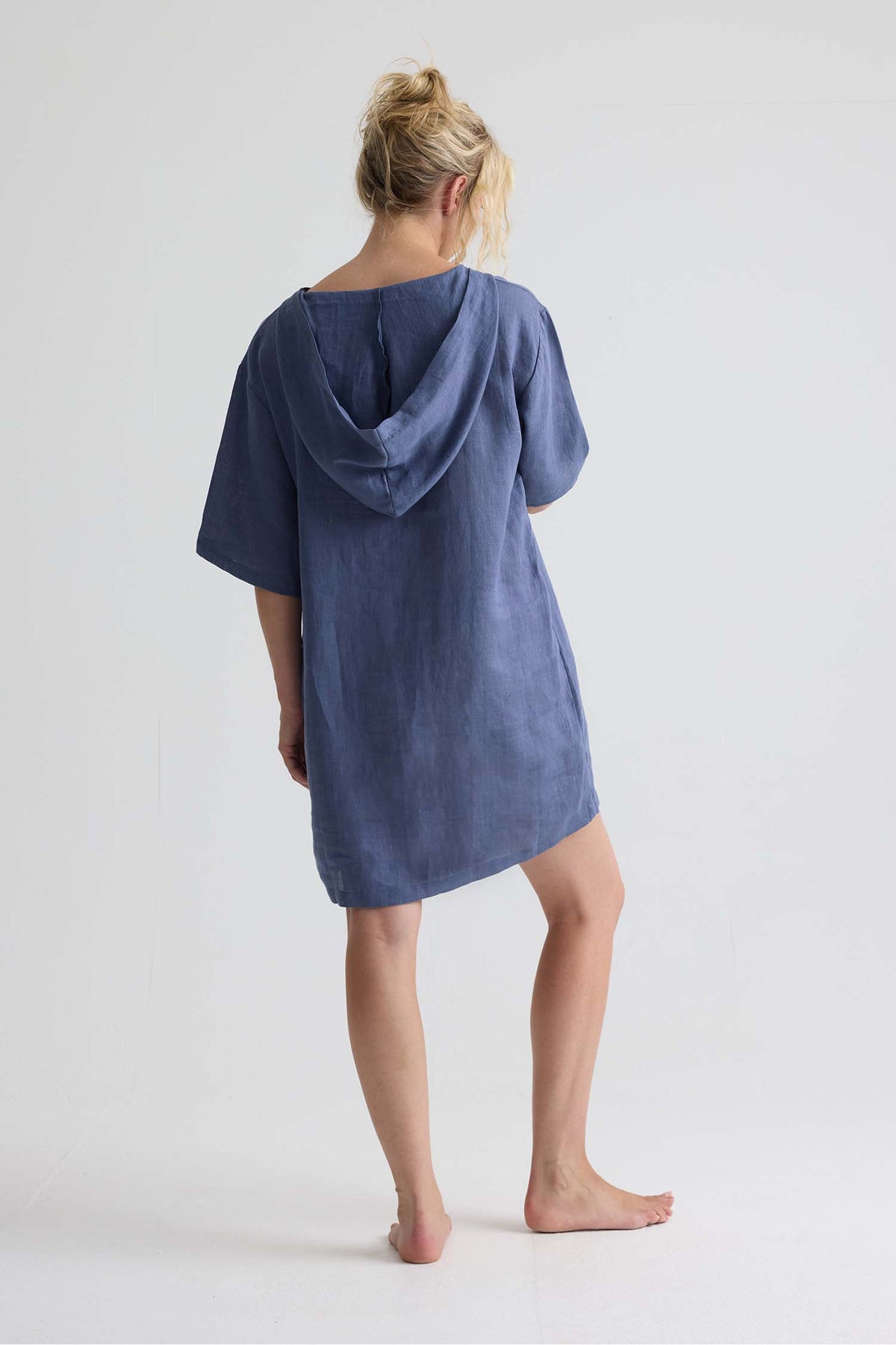 Relaxed Linen Hooded Tunic In Folkestone Grey