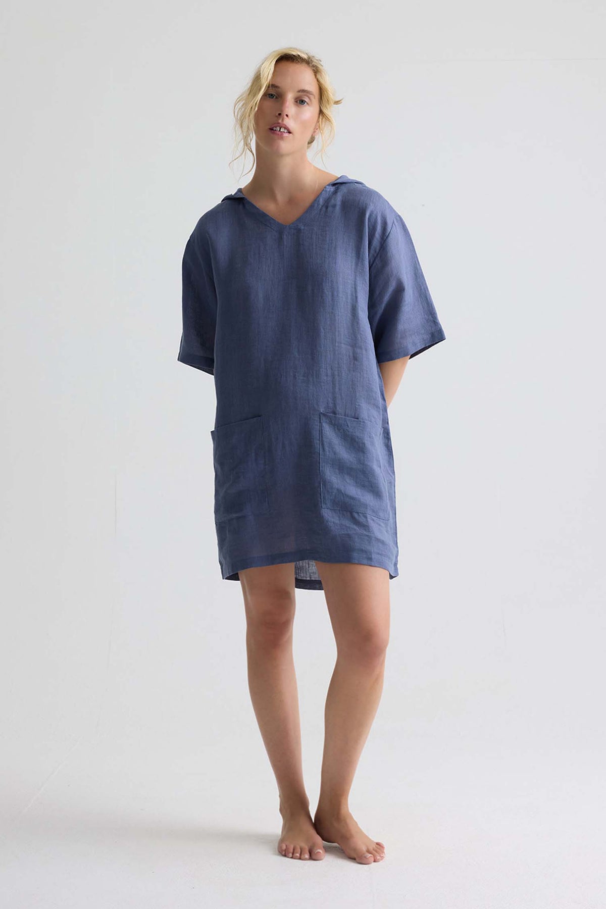 Relaxed Linen Hooded Tunic In Folkestone Grey
