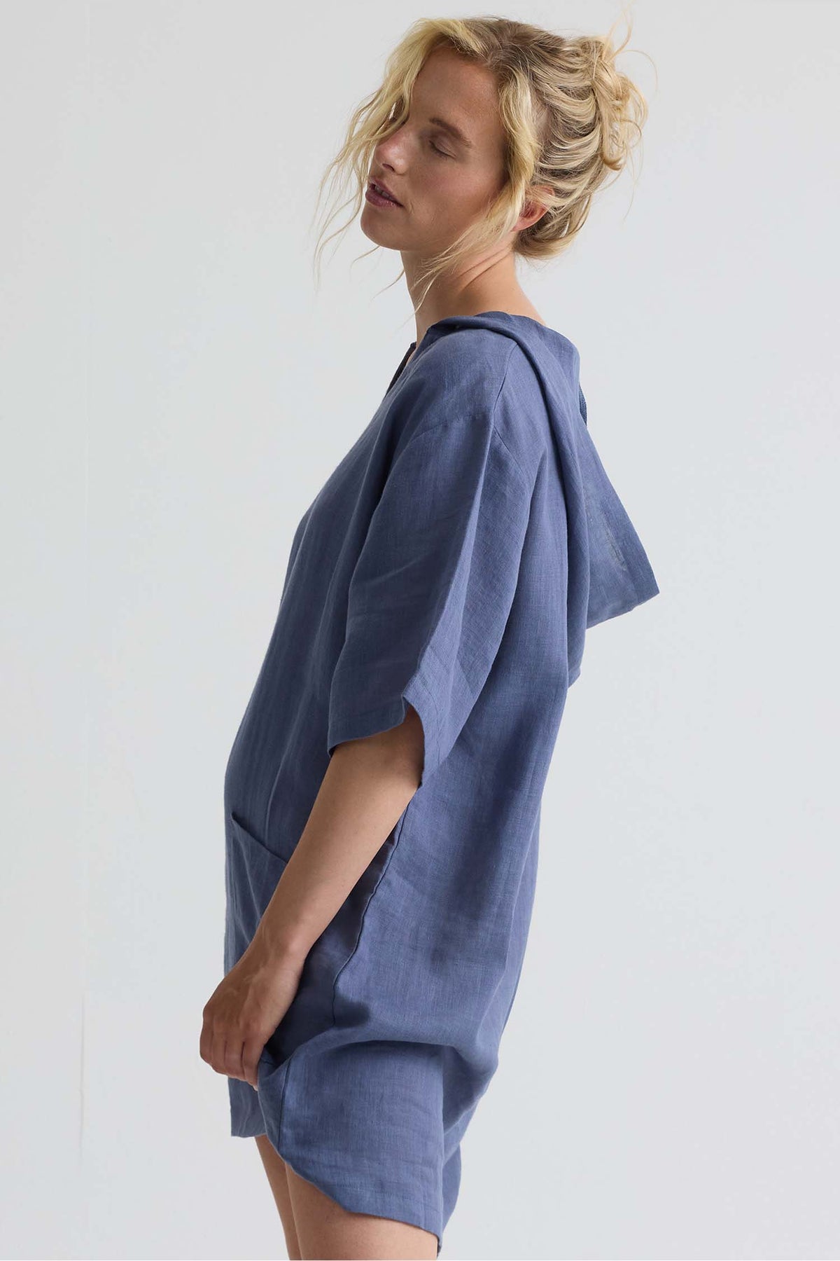Relaxed Linen Hooded Tunic In Folkestone Grey