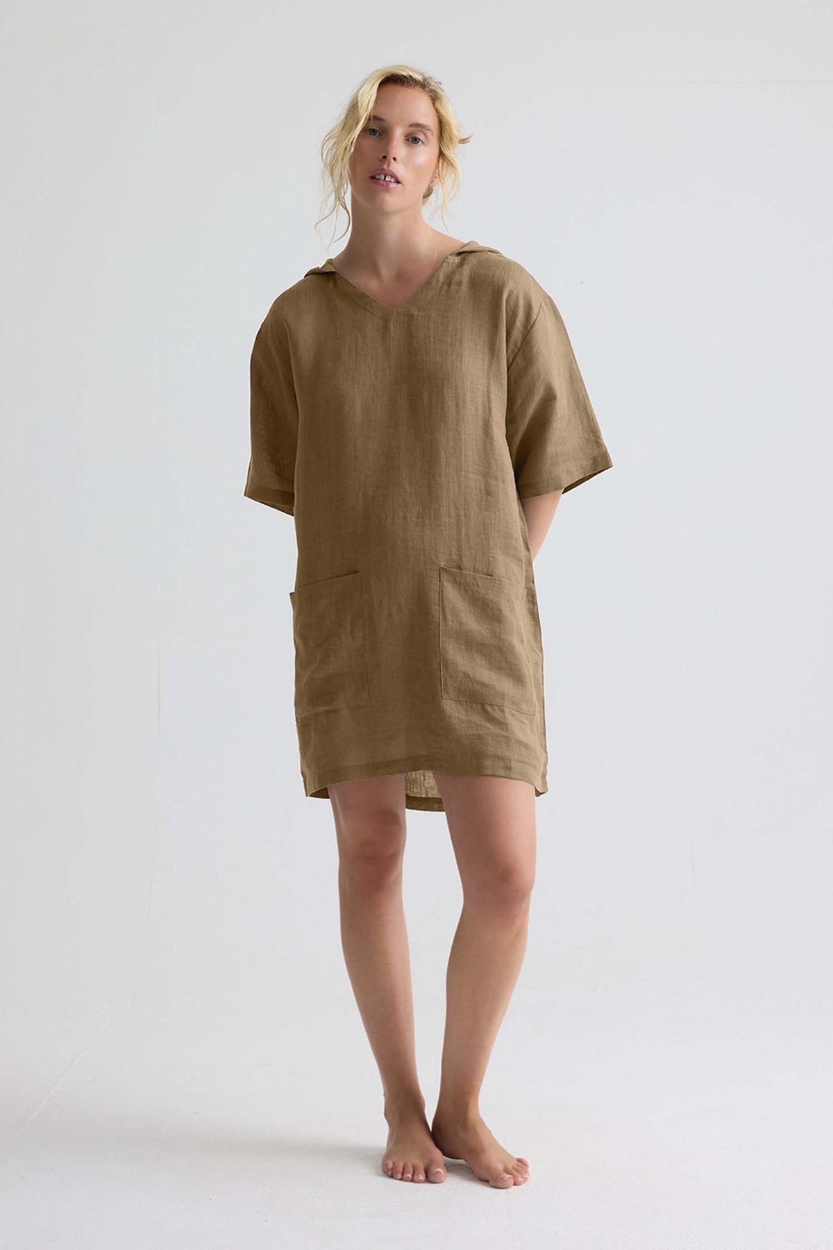 Relaxed Linen Hooded Tunic In Overland Trek
