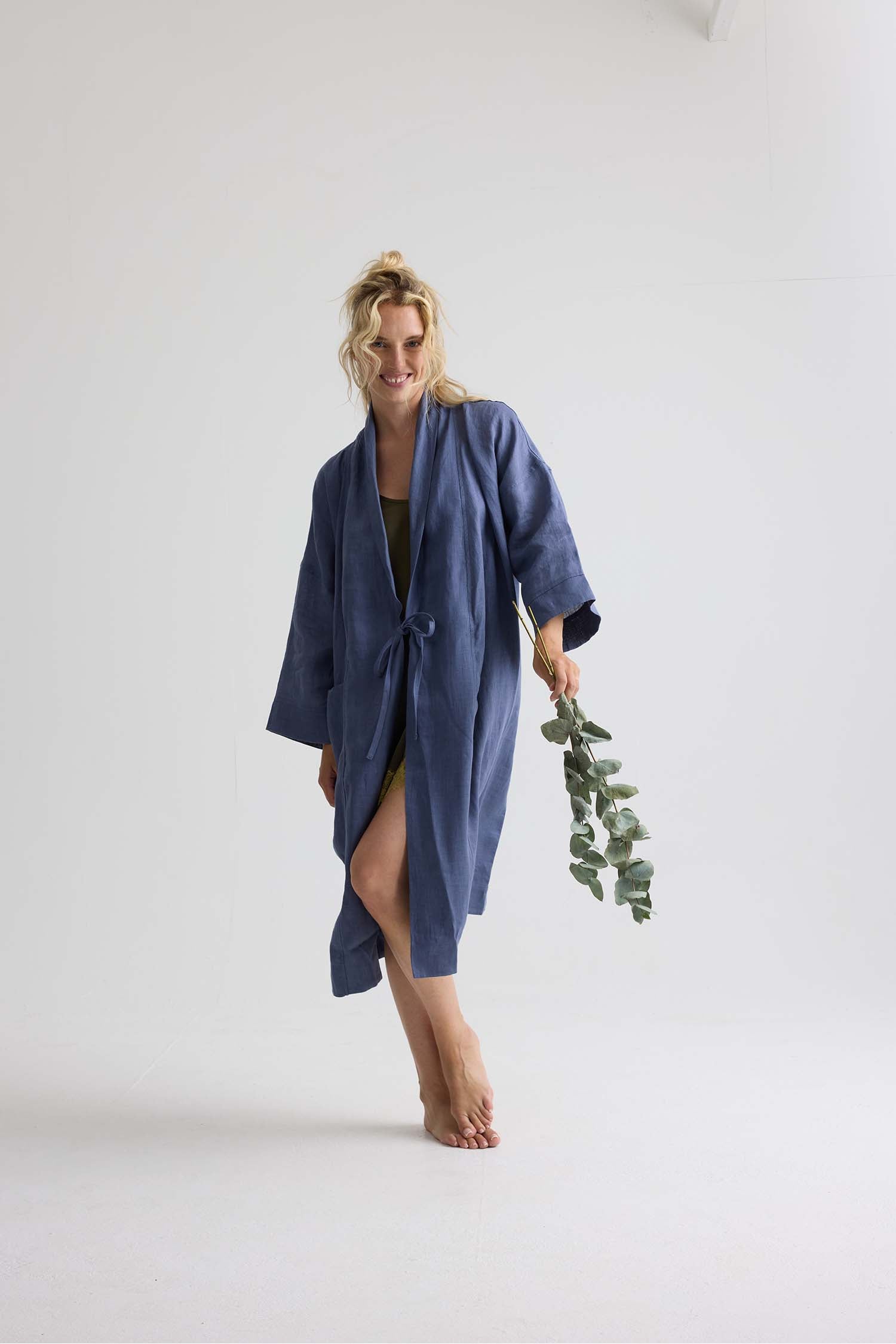 Long Relaxed Linen Jacket in Folkestone Grey