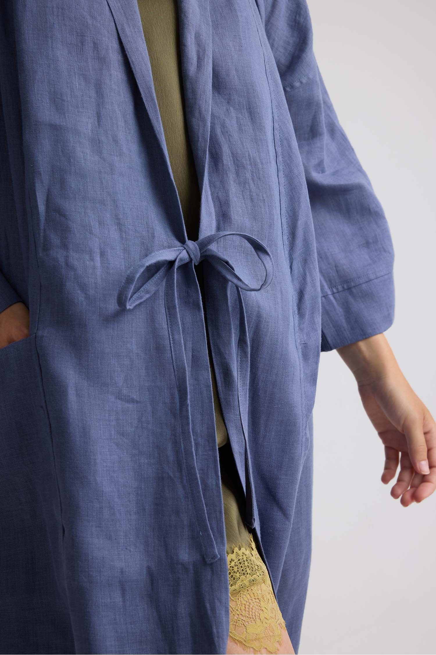Long Relaxed Linen Jacket in Folkestone Grey