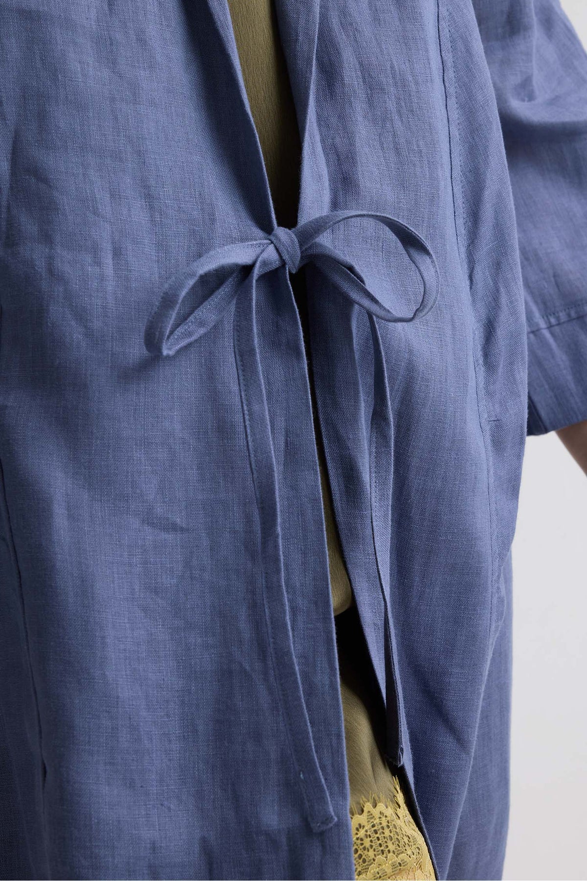 Long Relaxed Linen Robe in Folkestone Grey