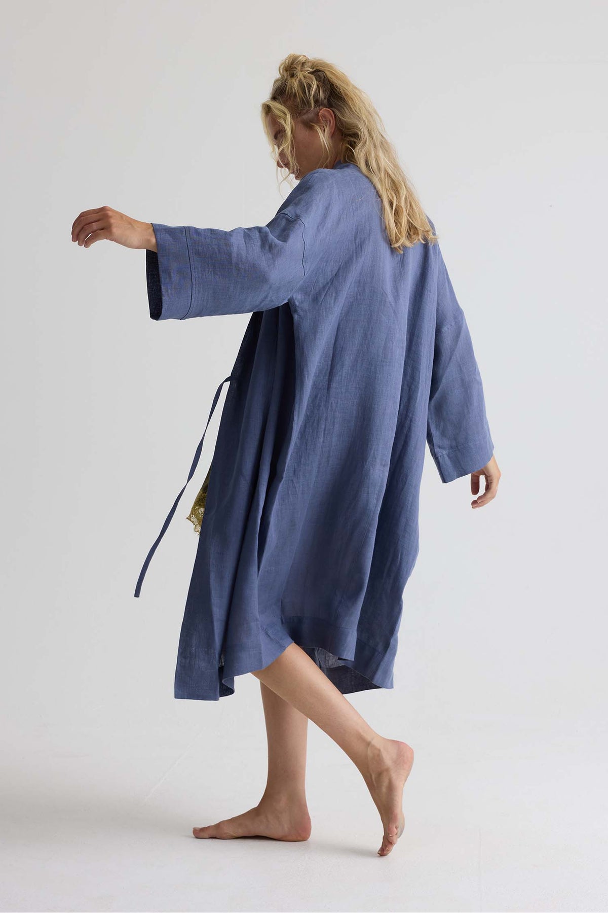 Long Relaxed Linen Robe in Folkestone Grey