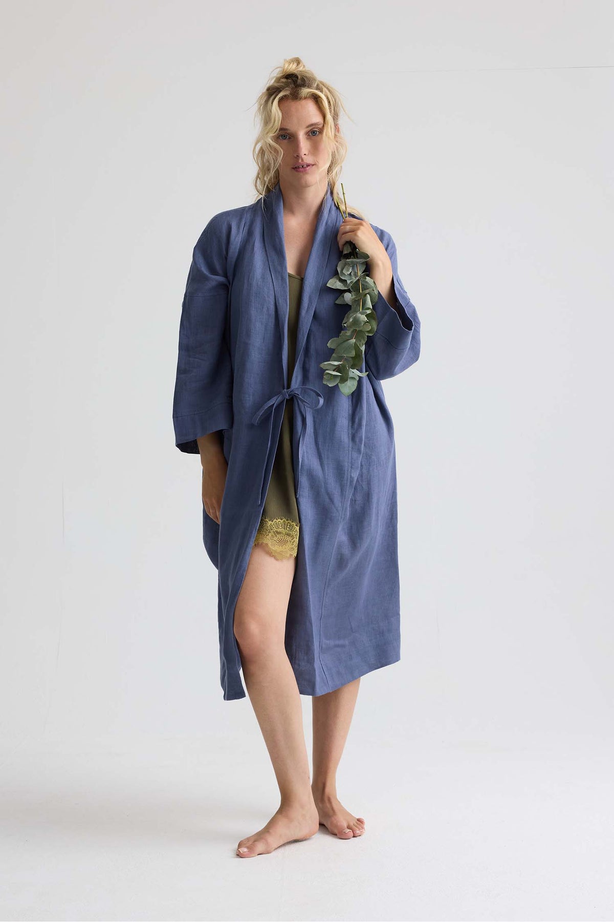 Long Relaxed Linen Robe in Folkestone Grey