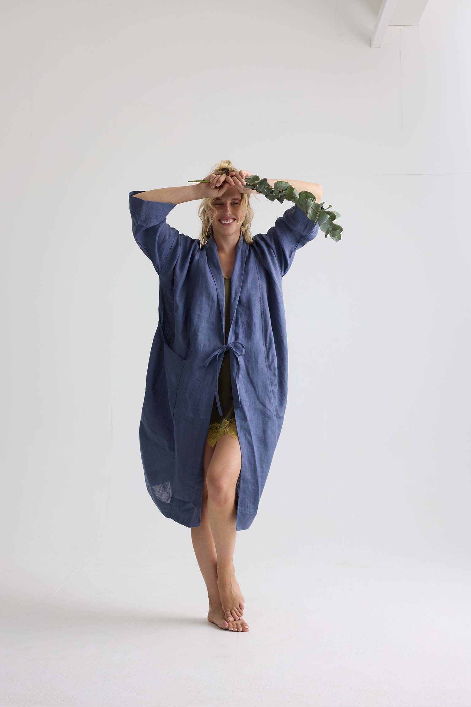 Long Relaxed Linen Jacket in Folkestone Grey