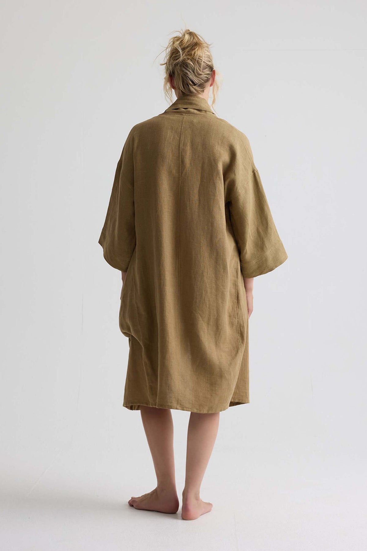 Long Relaxed Linen Robe In Overland Trek