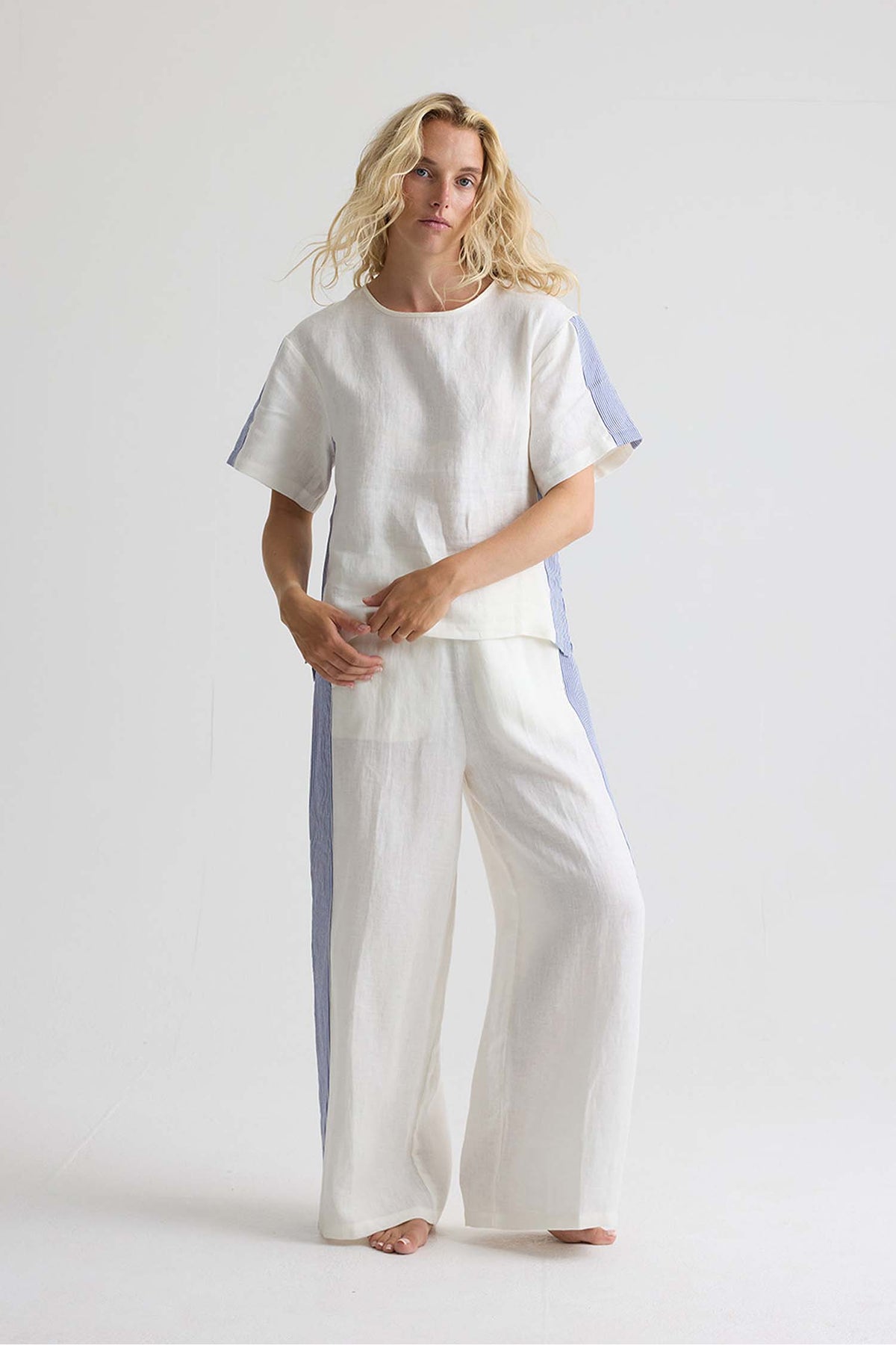 Relaxed Linen Striped Set In Coconut Milk