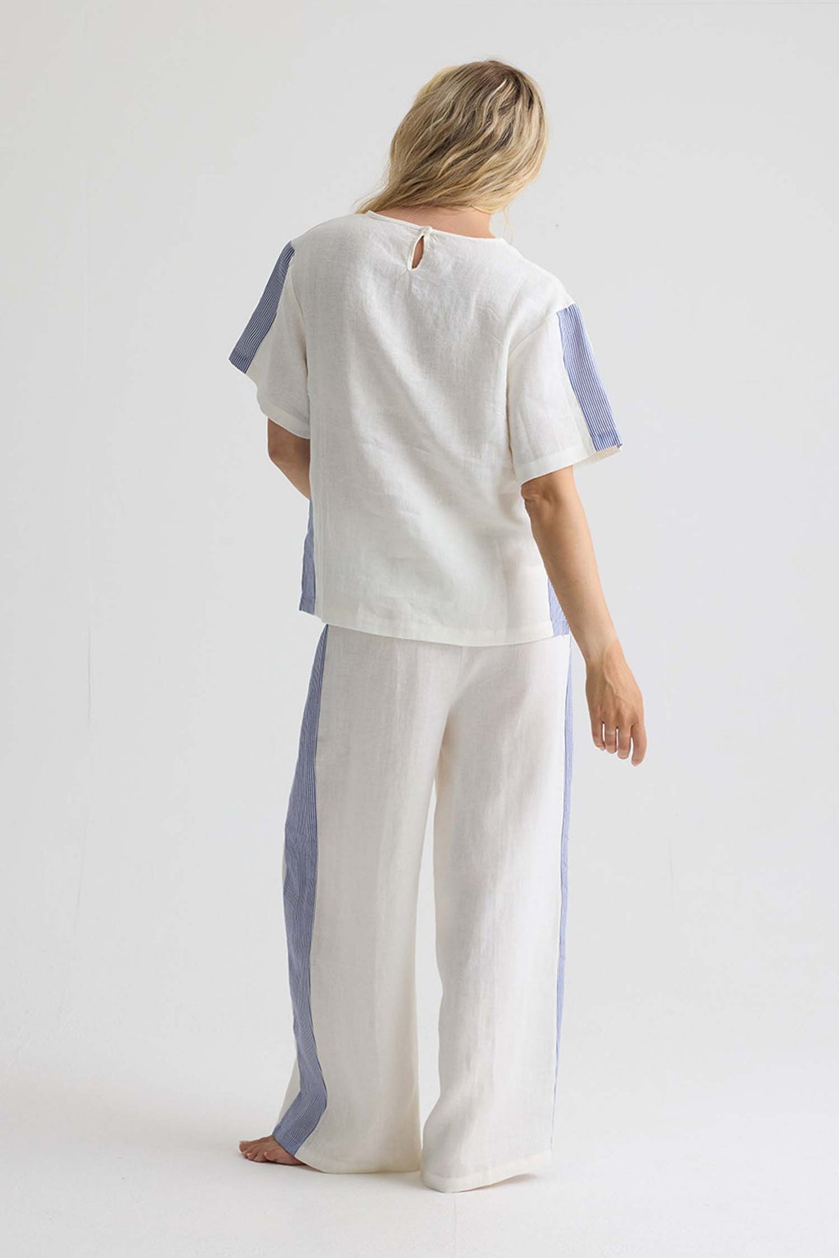 Relaxed Linen Striped Set In Coconut Milk