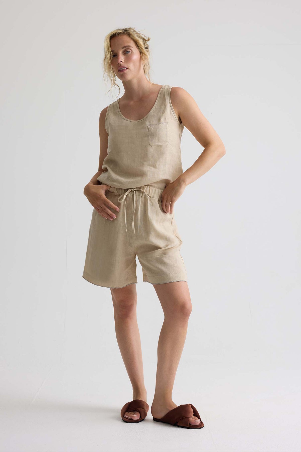 Relaxed Linen Shorts In Summer Sand