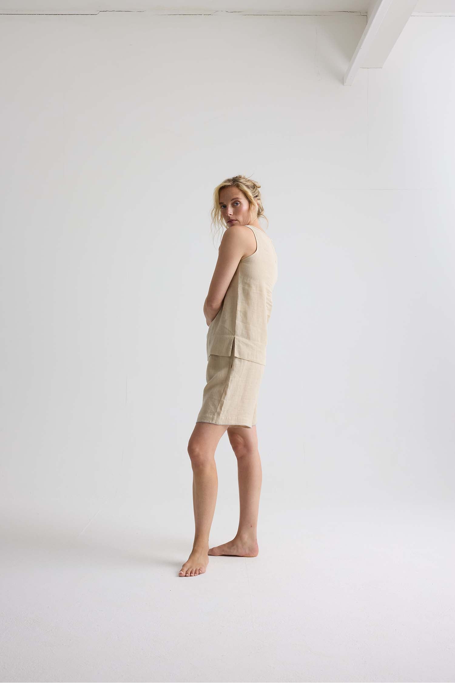 Relaxed Linen Shorts In Summer Sand