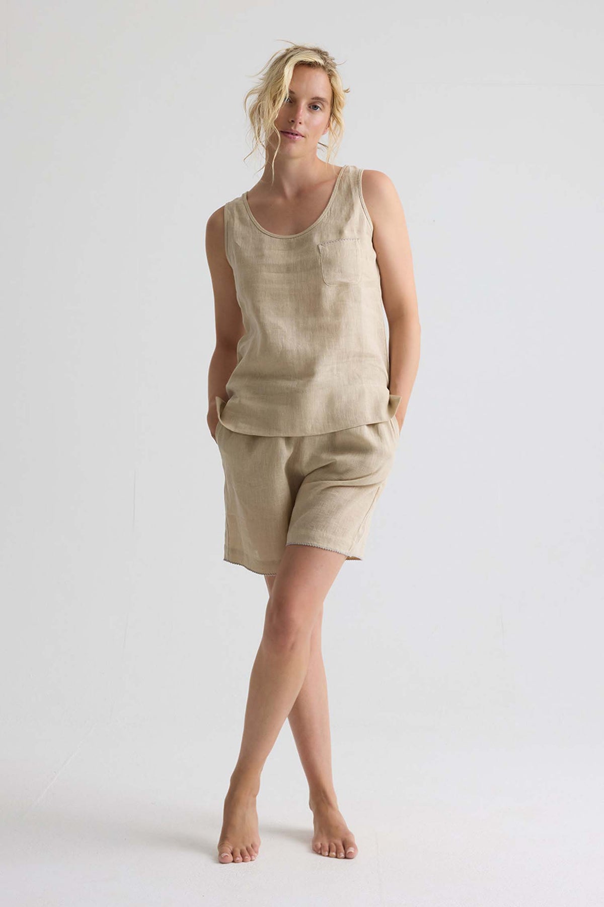 Relaxed Linen Shorts In Summer Sand